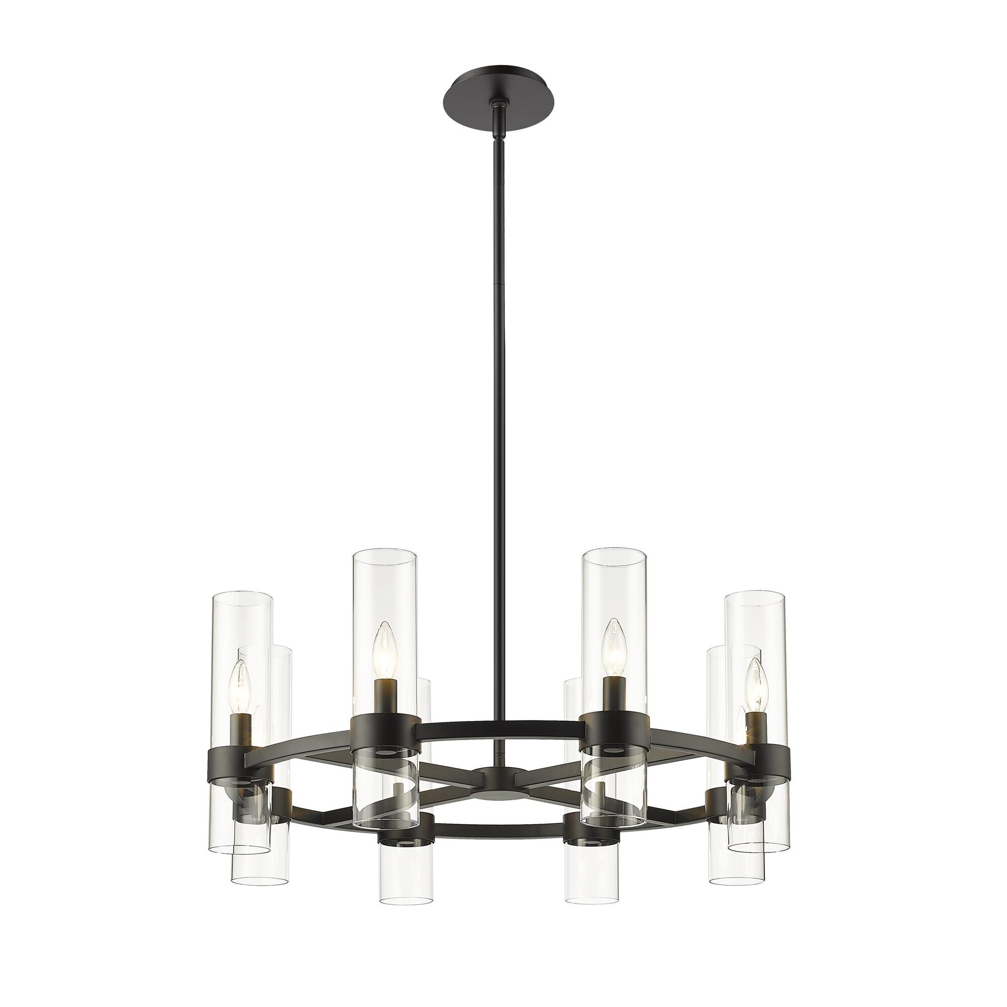 Shown in Matte Black finish and Glass shade