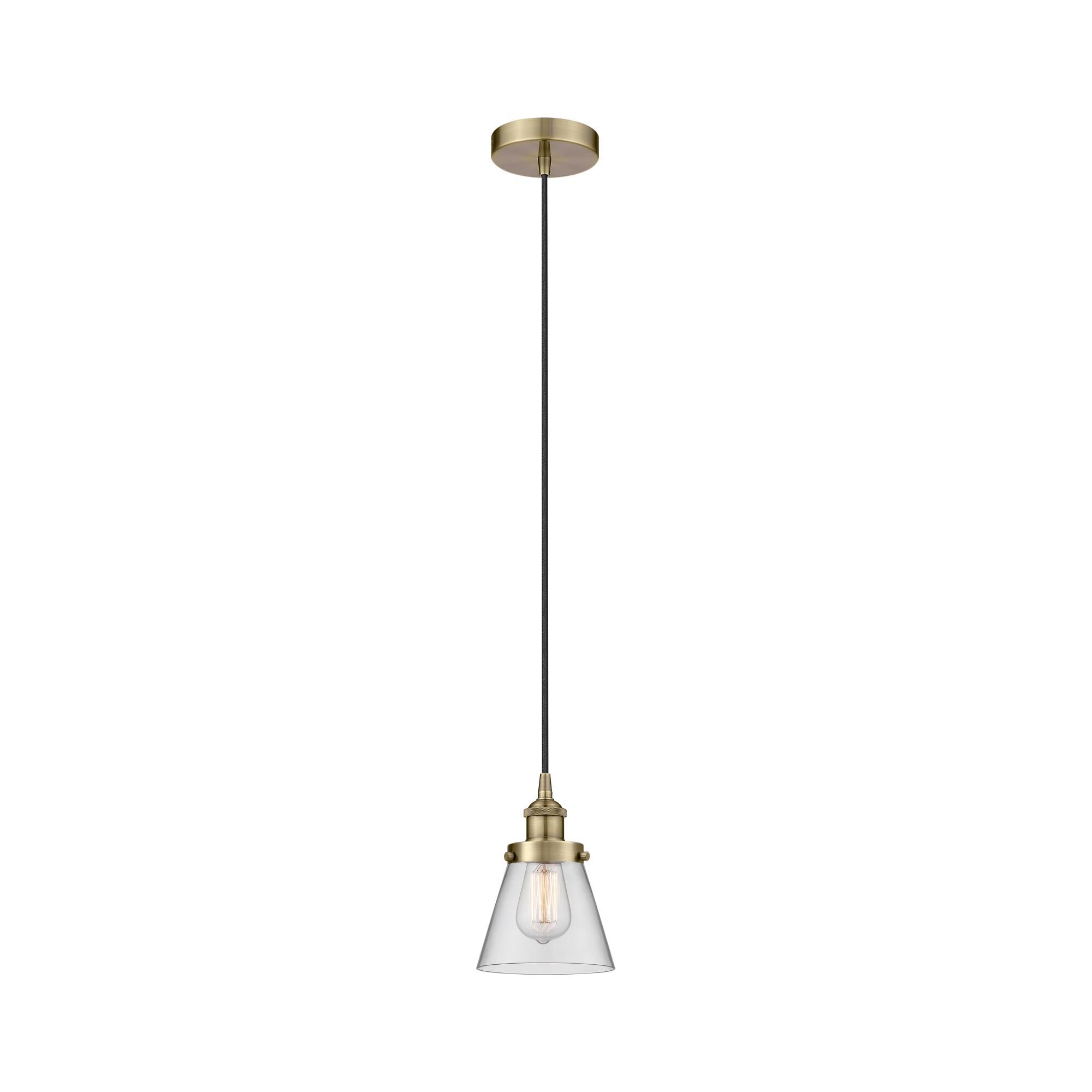 Shown in Antique Brass finish and Clear Small Cone glass