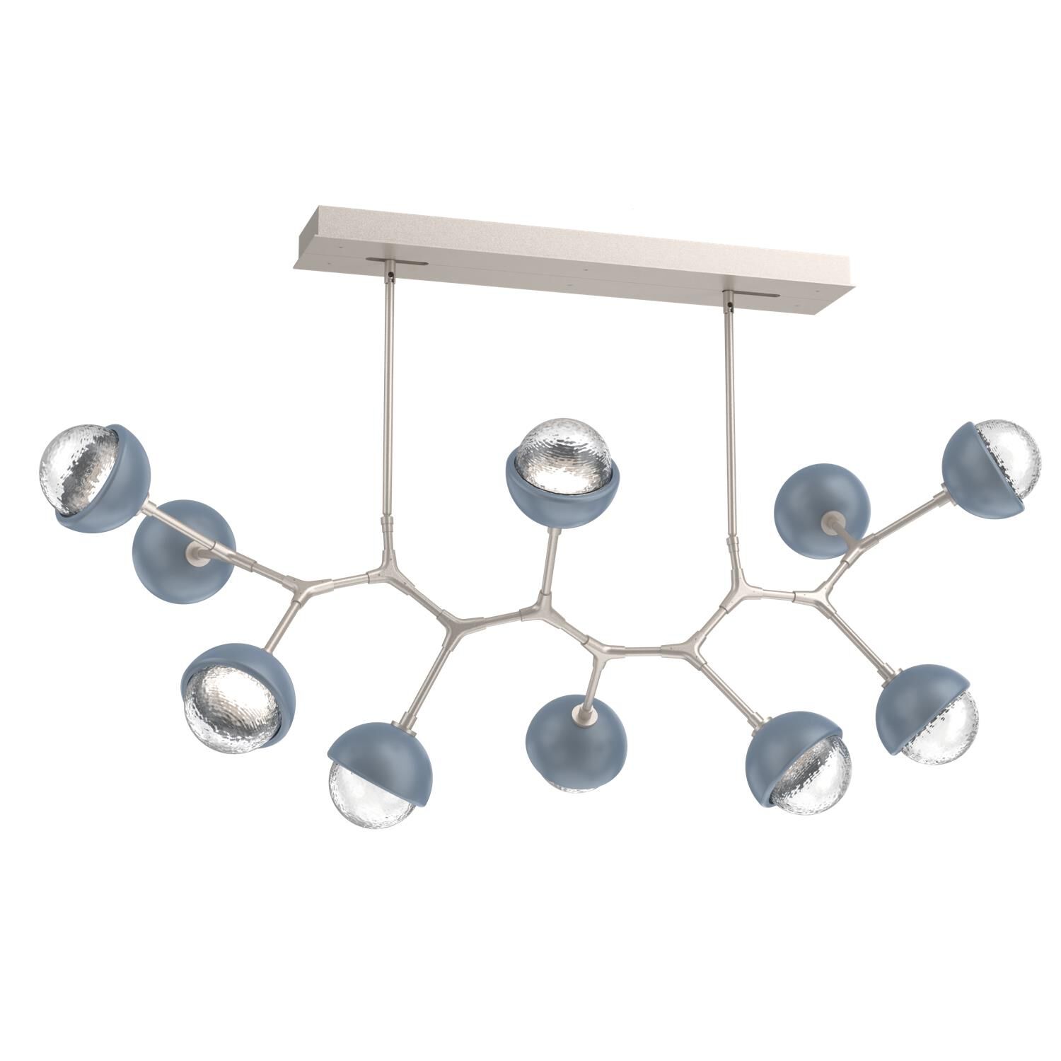 Shown in Beige Silver finish and Clear glass and Poppy Blue accent
