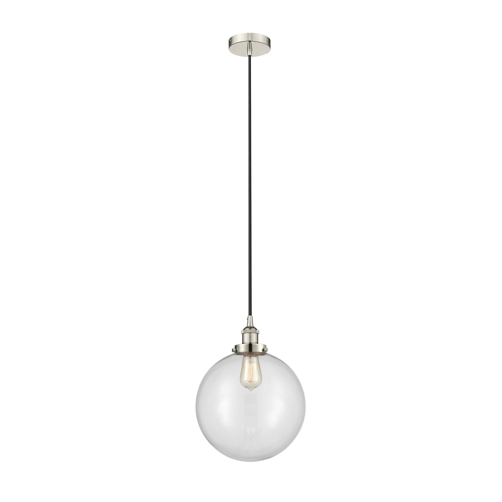 Shown in Polished Nickel finish and Clear Beacon glass
