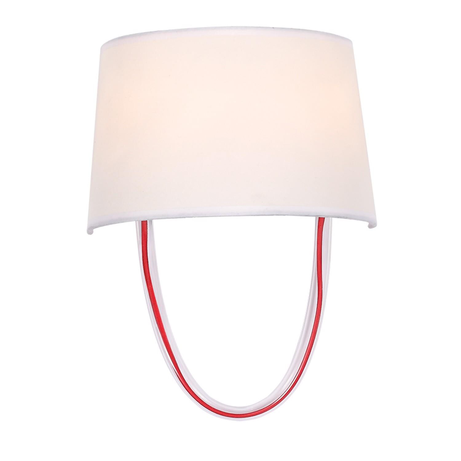 Shown in Polished Chrome + Red Cord finish and Linen glass and Glass + Linen shade and Glass accent