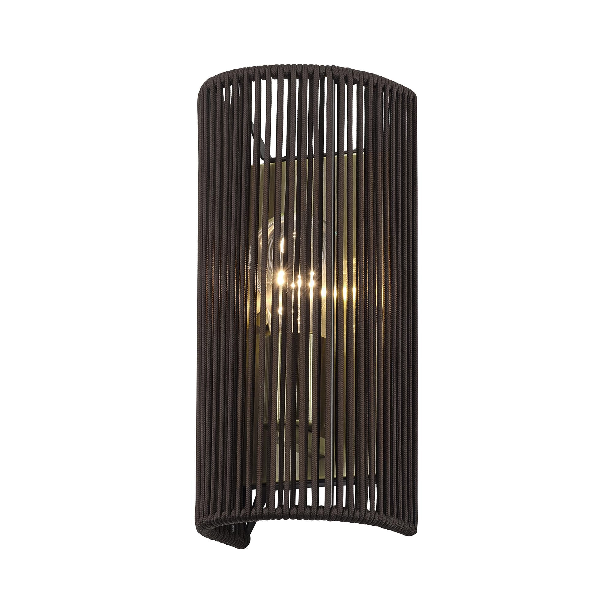 Shown in Antique Brass finish and Hand-Woven Dark Chocolate Color Polyester Rope shade