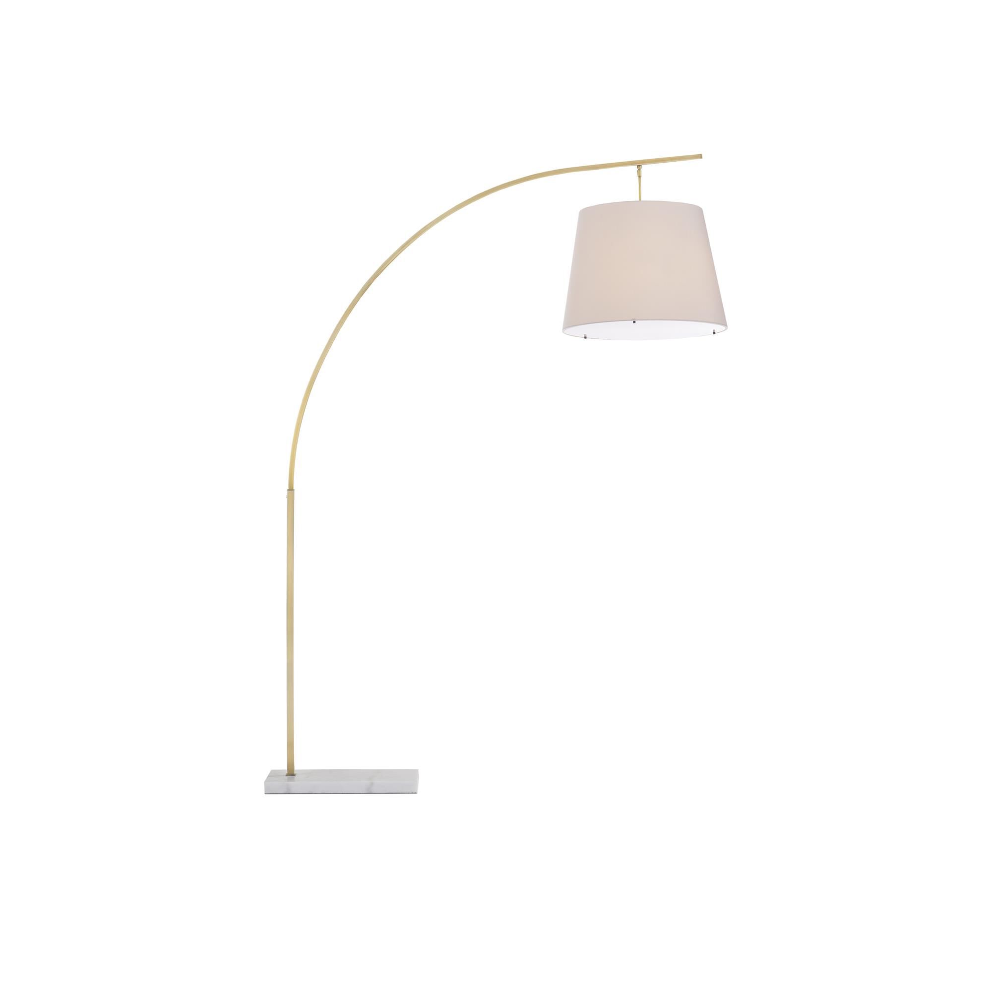 Shown in Antique Brass/White finish and Off White Shantung shade