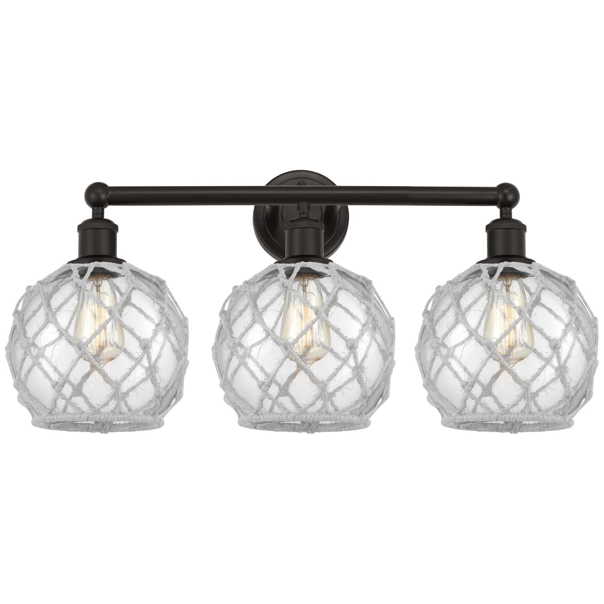 Shown in Oil Rubbed Bronze finish and Clear with White Rope glass