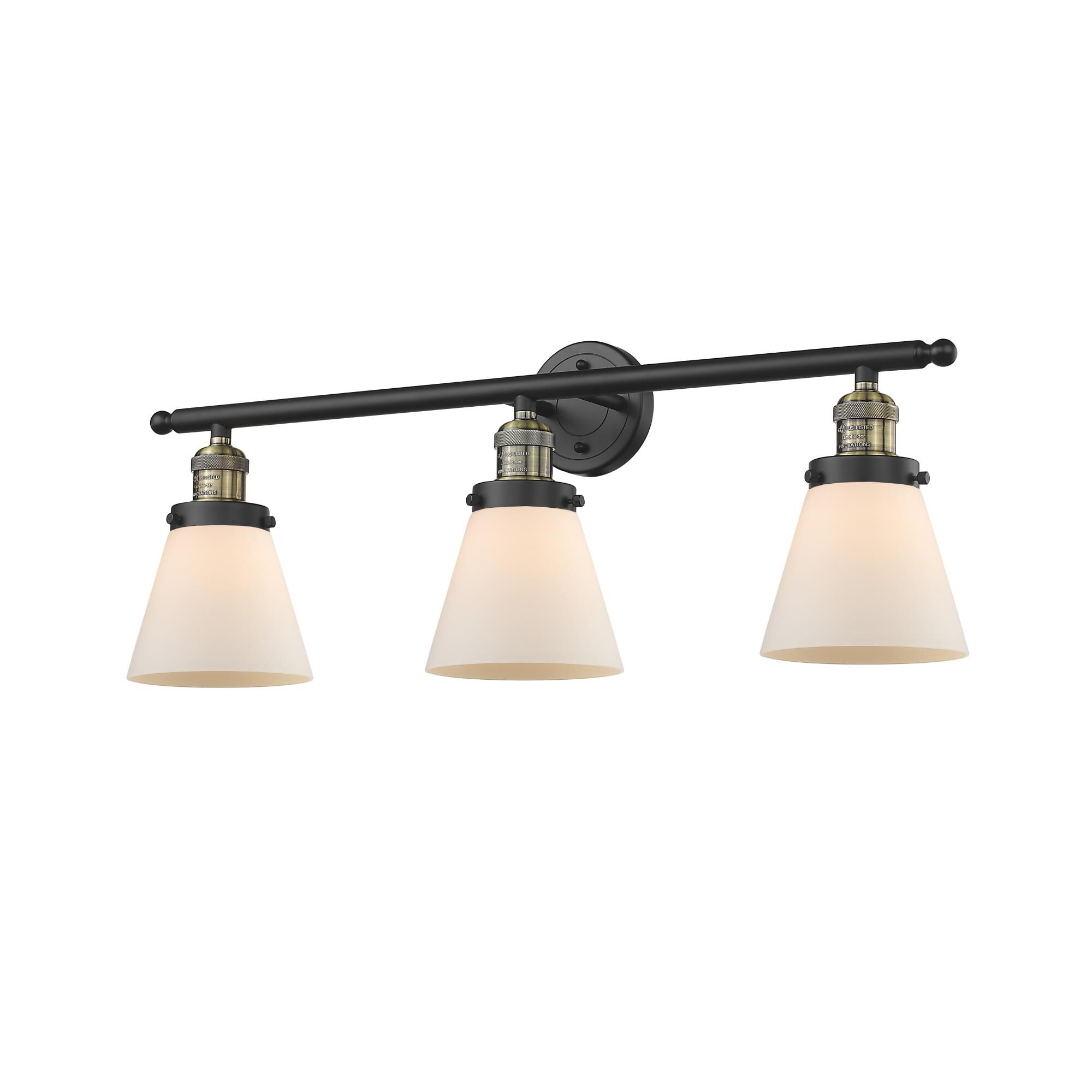 Shown in Black Antique Brass finish and Matte White Cased glass