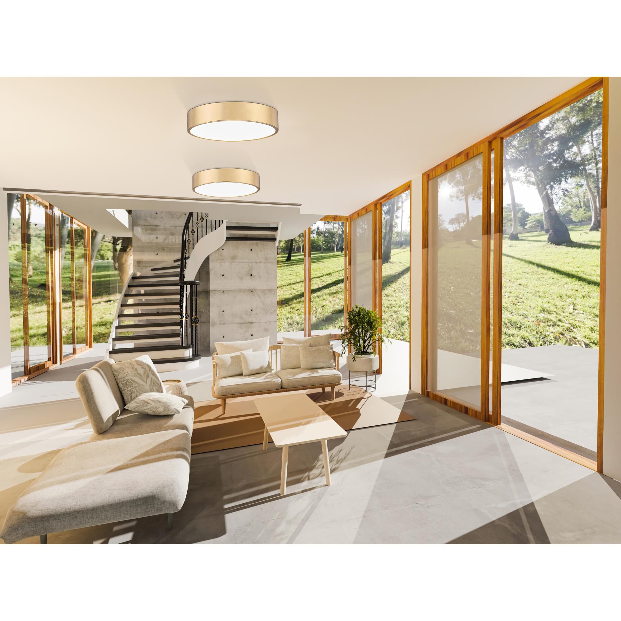 Shown in Modern Gold finish and Frosted glass and Frosted shade