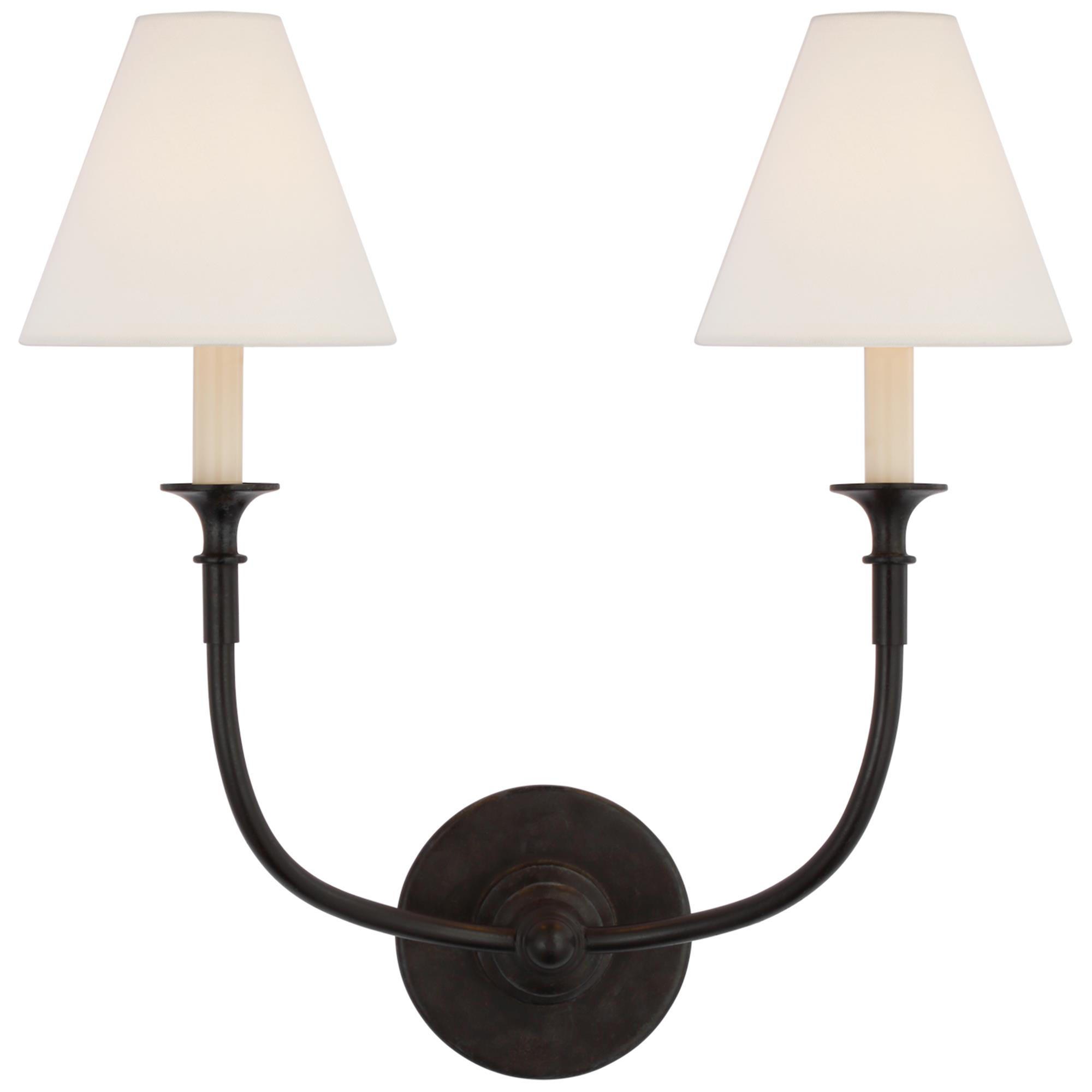 Shown in Aged Iron finish and Linen shade