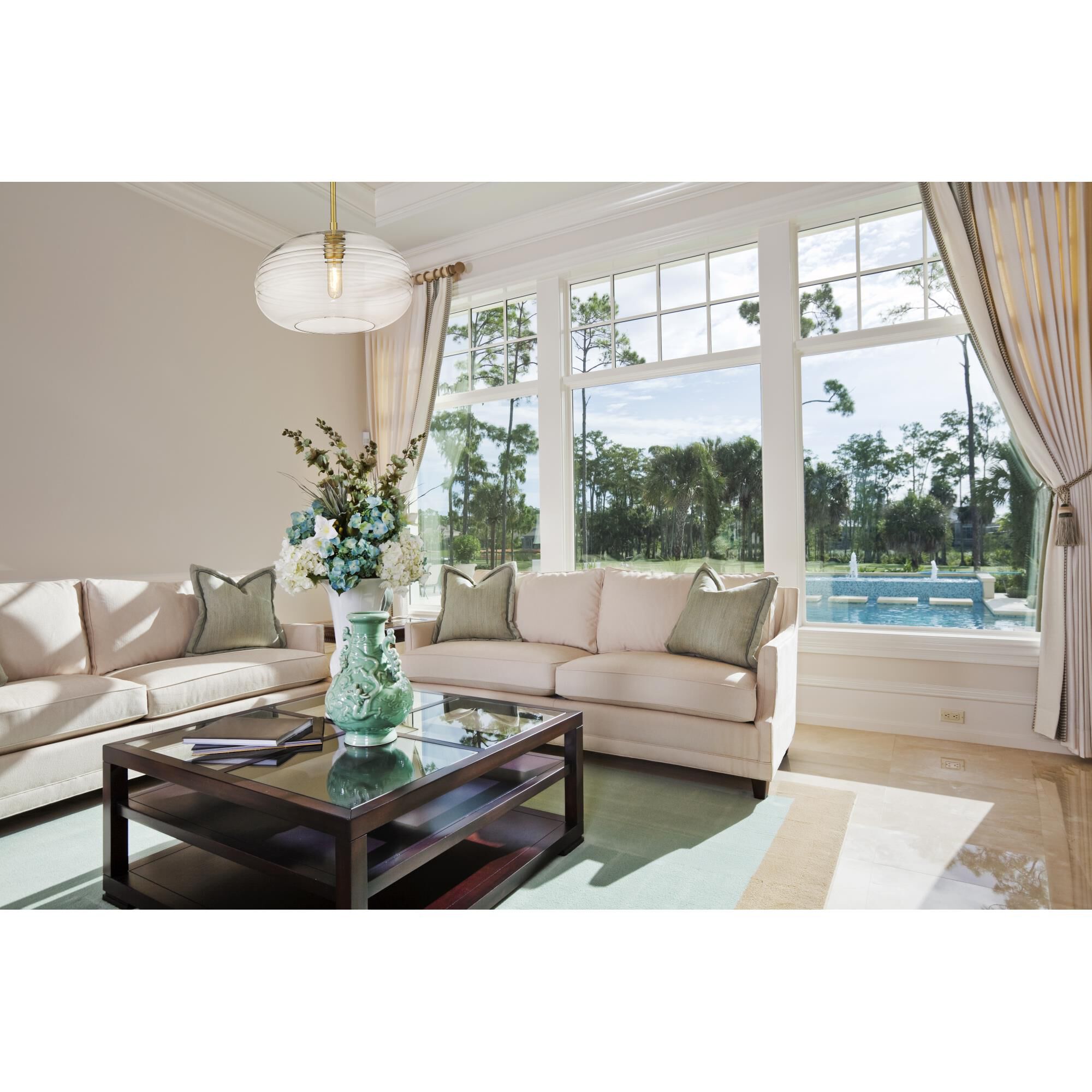 Shown in Olde Brass finish and Glass shade