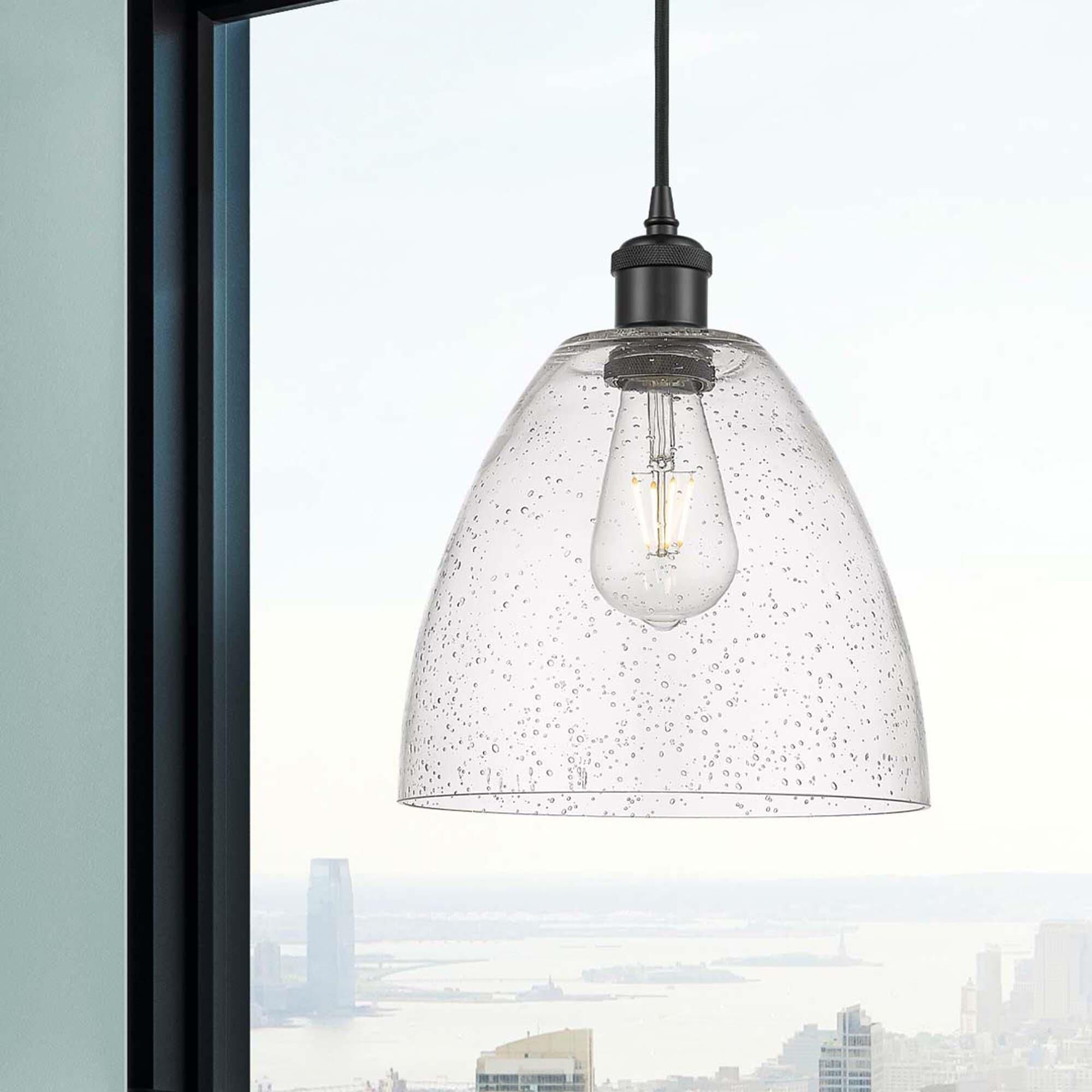 Shown in Matte Black finish and Seedy glass