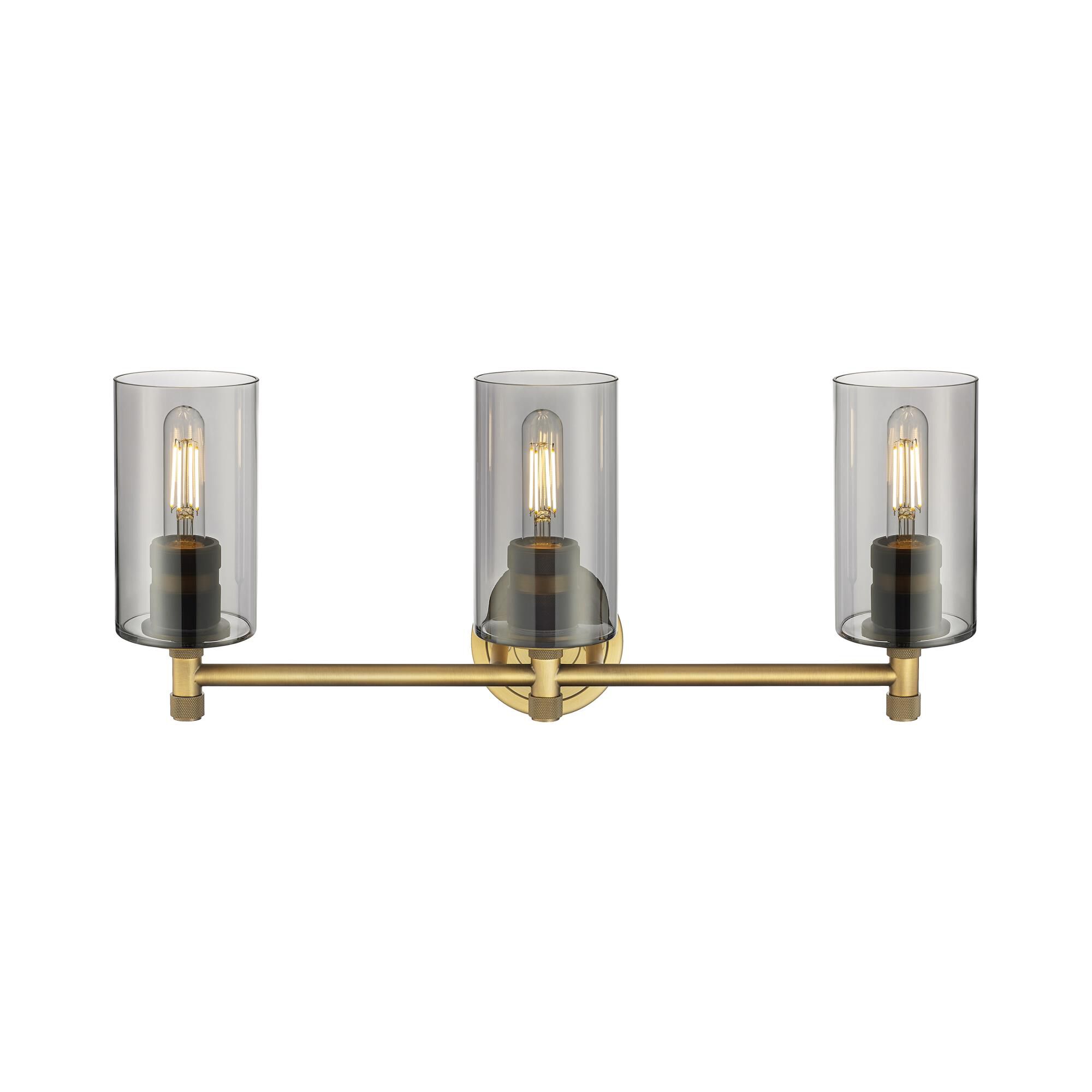 Shown in Brushed Brass finish and Plated Smoke glass