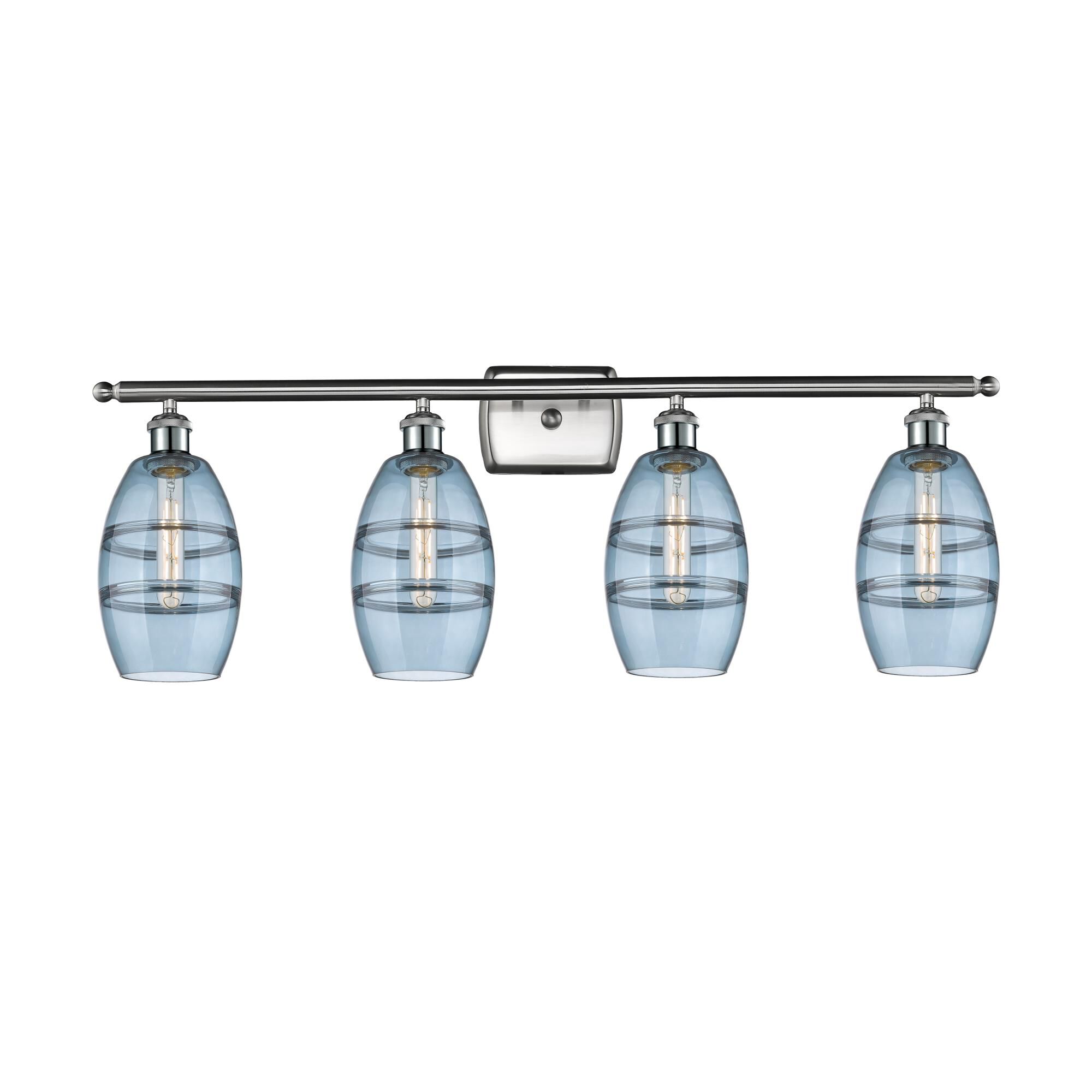 Shown in Brushed Satin Nickel finish and Princess Blue glass