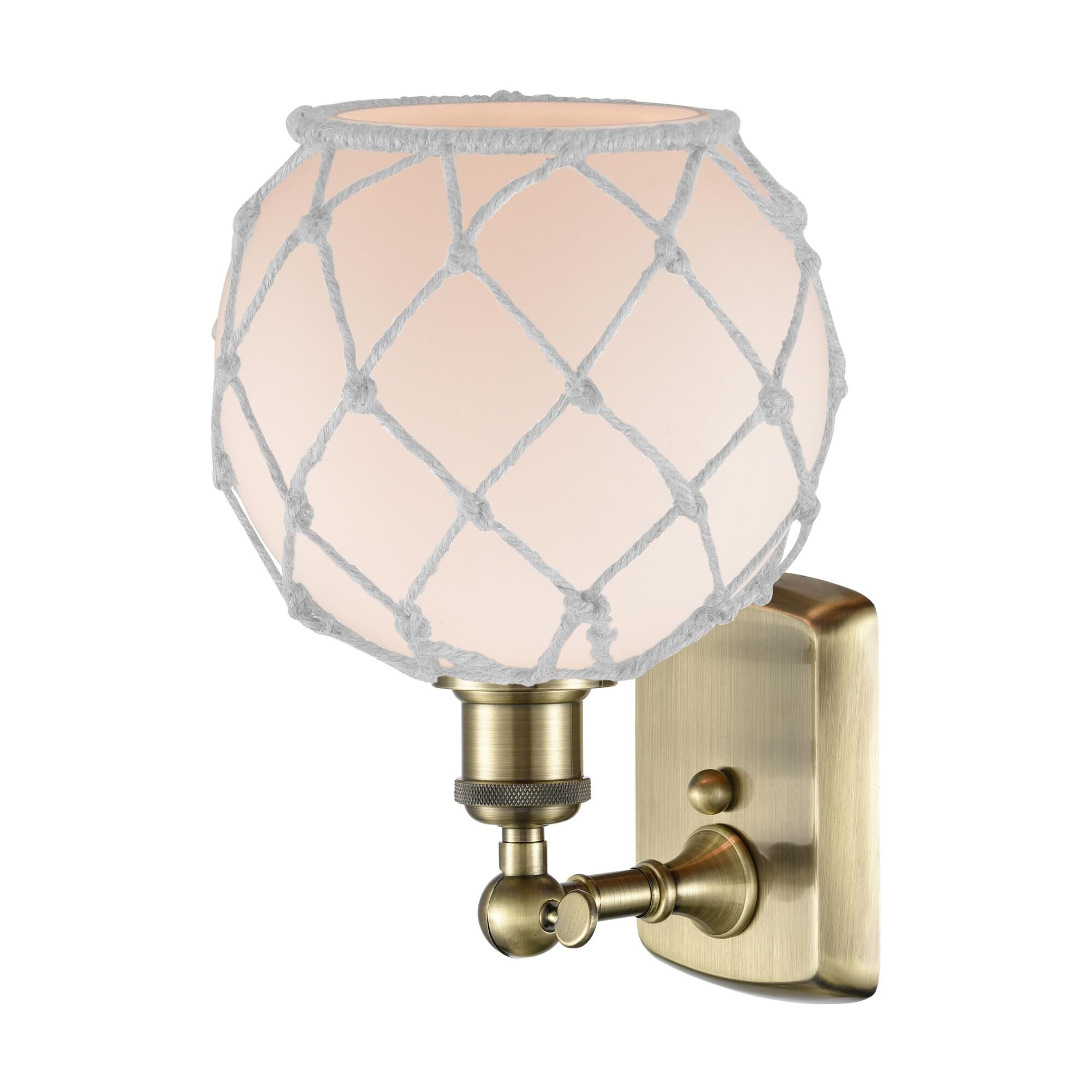 Shown in Antique Brass finish and White with White Rope glass