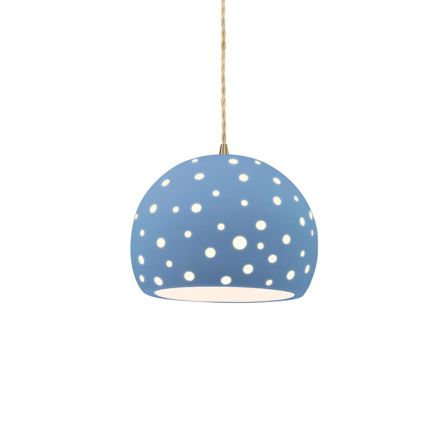Shown in Antique Brass finish and Sky Blue shade