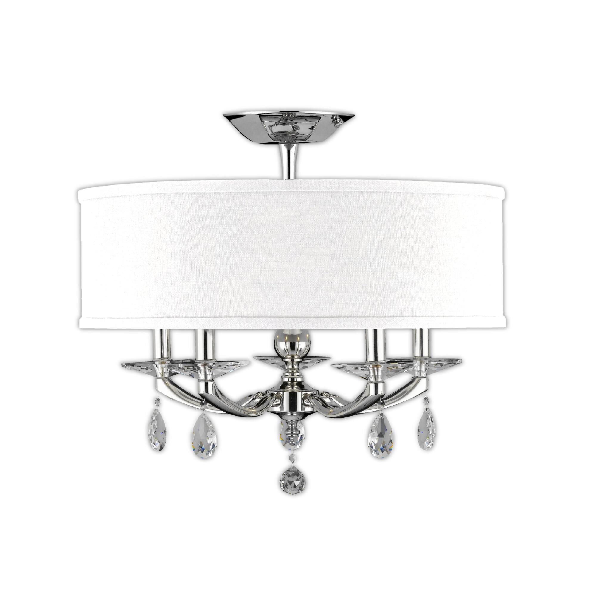 Shown in Polished Nickel finish and Precision Oval And  Bobeches crystal and Hard Linen Hard Back shade and 2 Inch Matching Brass Candle Cover accent