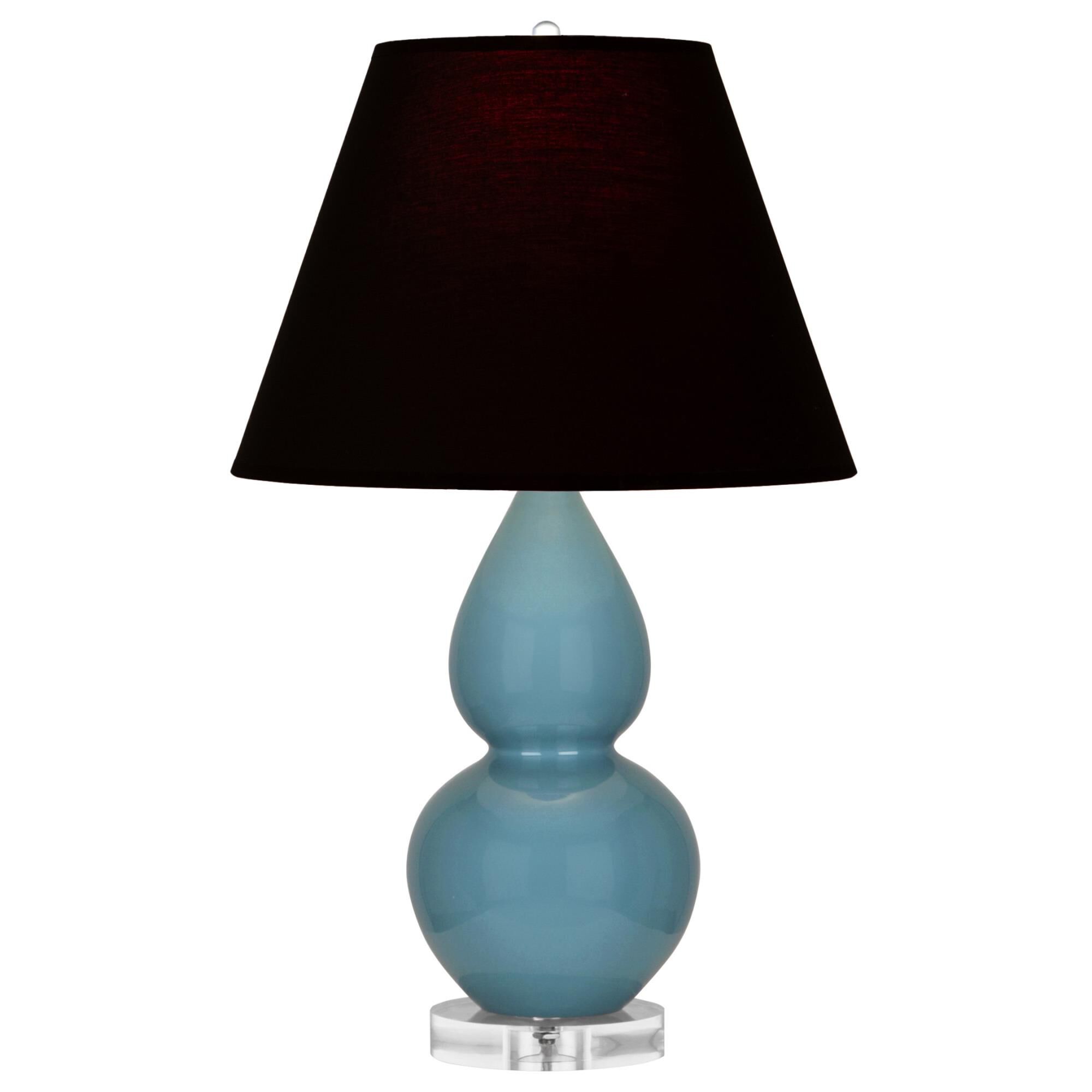 Shown in Steel Blue finish and Ink Black with Rose Red Lining shade and Lucite accent