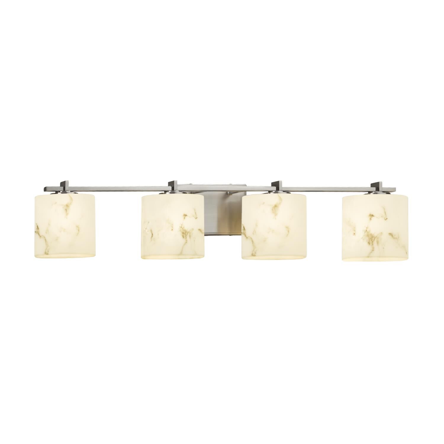 Shown in Brushed Nickel finish and Faux Alabaster Resin glass and Oval accent