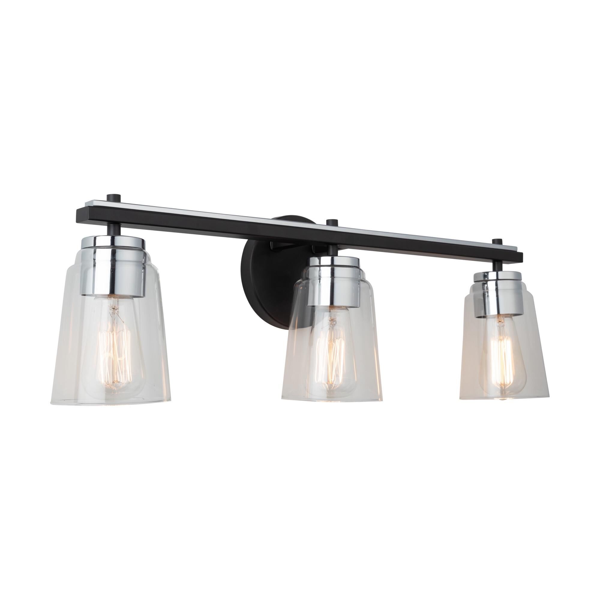 Shown in Black And Chrome finish and Glass shade