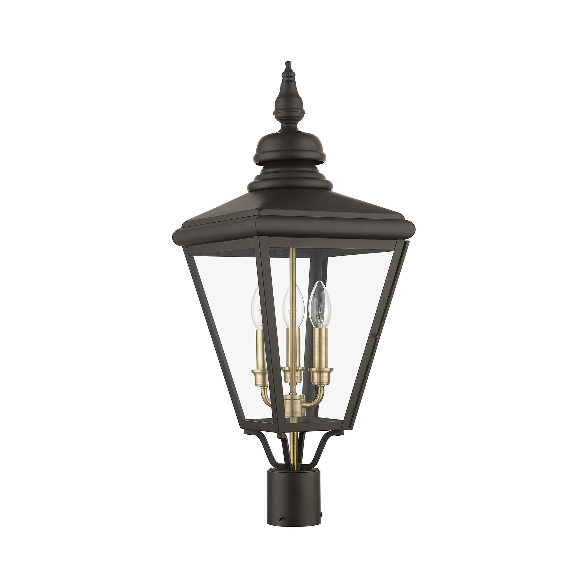 Shown in Bronze With Antique Brass Cluster finish and Clear glass