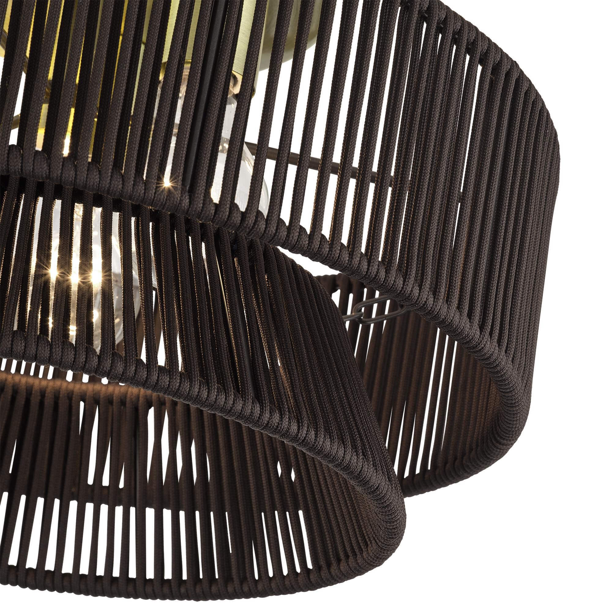 Shown in Antique Brass finish and Hand-Woven Dark Chocolate Color Polyester Rope shade