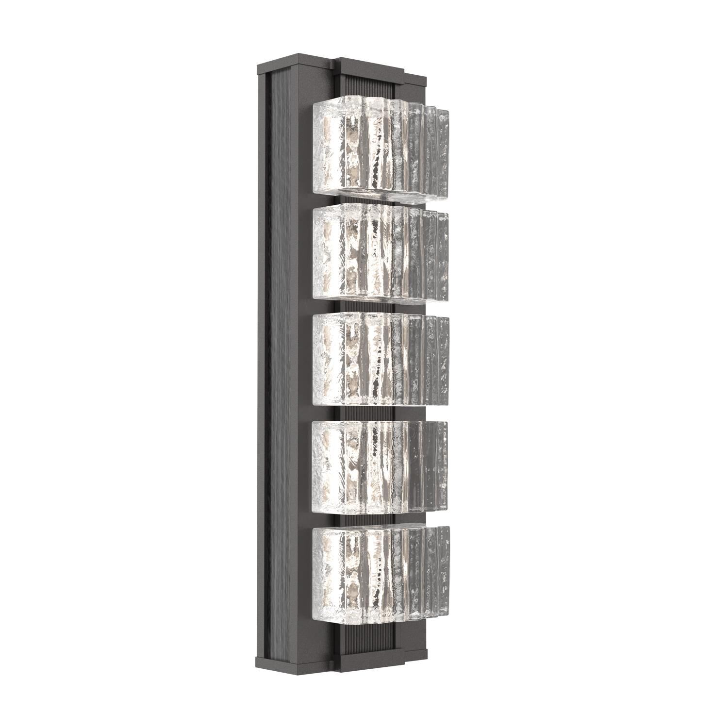 Shown in Graphite finish and Clear Ribbed glass and Dark Oak accent