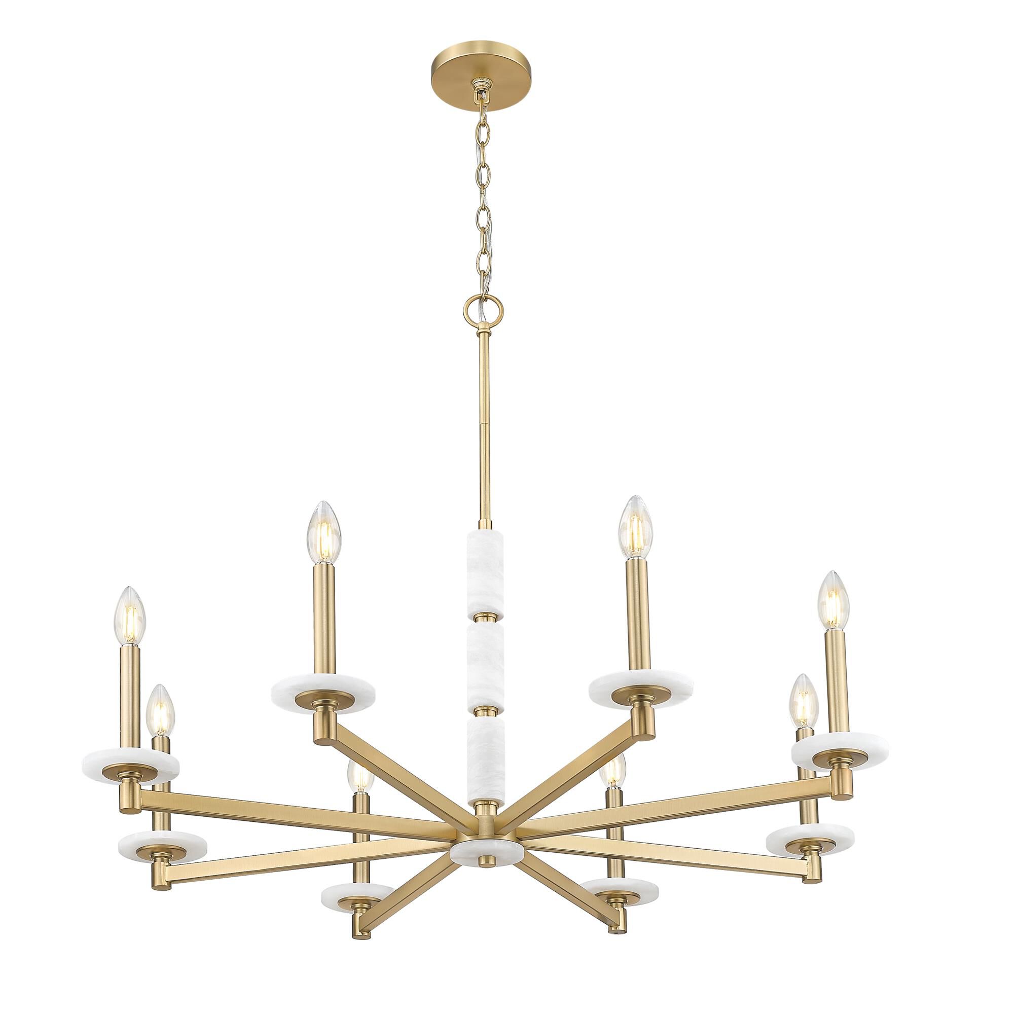 Shown in Modern Gold finish and Alabaster glass and Alabaster shade