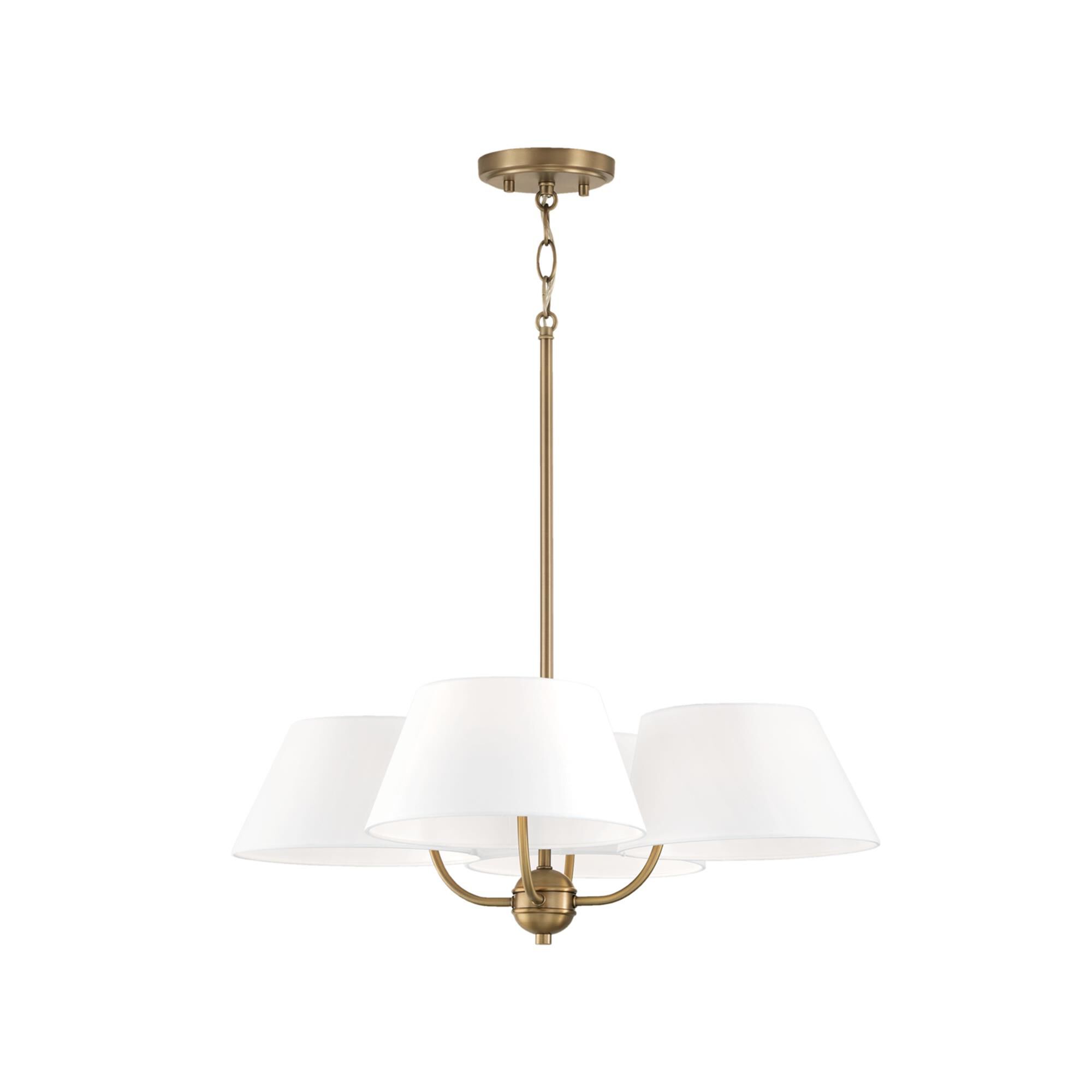 Shown in Aged Brass finish and White Fabric shade