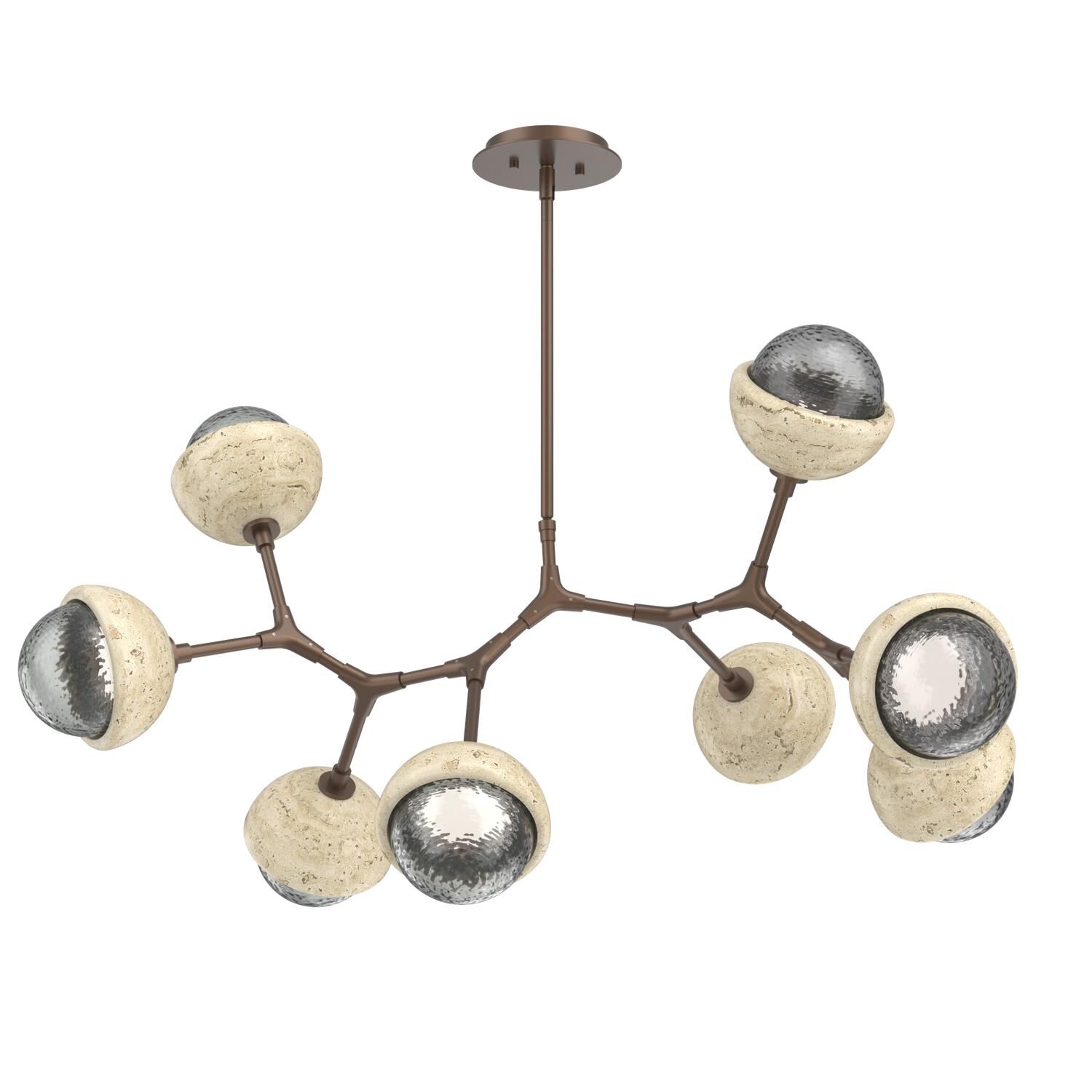 Shown in Burnished Bronze finish and Smoke glass and Travertine Stone accent