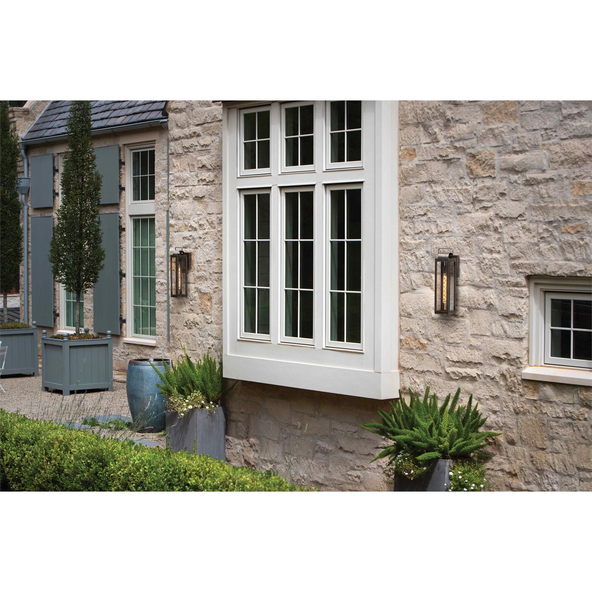 Shown in Black finish and Clear glass and Burnished Bronze accent