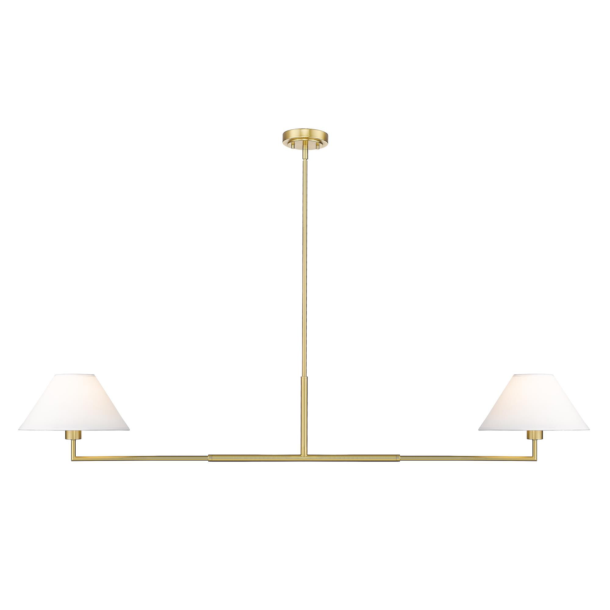 Shown in Luxe Gold finish and White Linen glass and White Linen shade