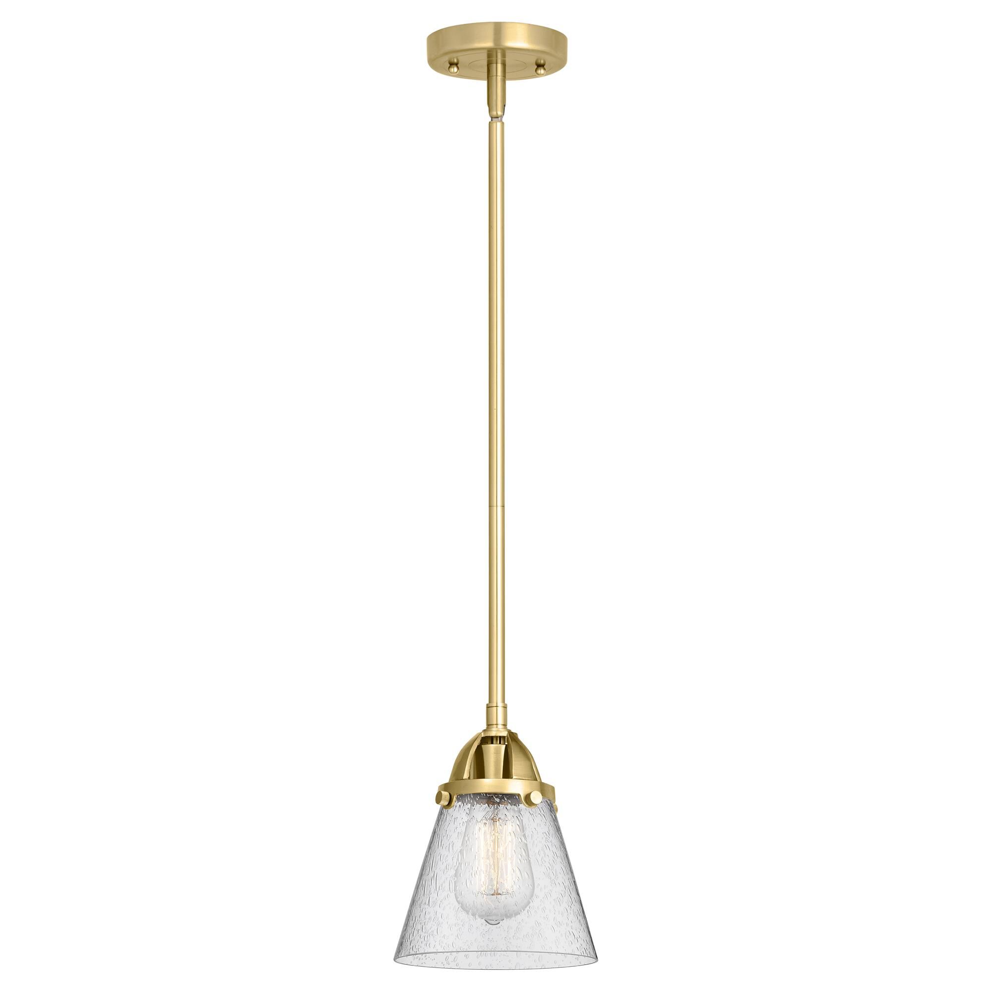 Shown in Satin Gold finish and Seedy Small Cone glass and No Shade shade