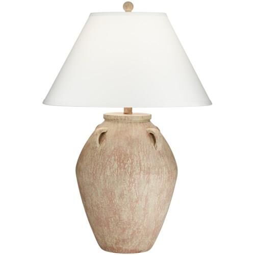Shown in Blush Terracotta finish and Cream Linen shade