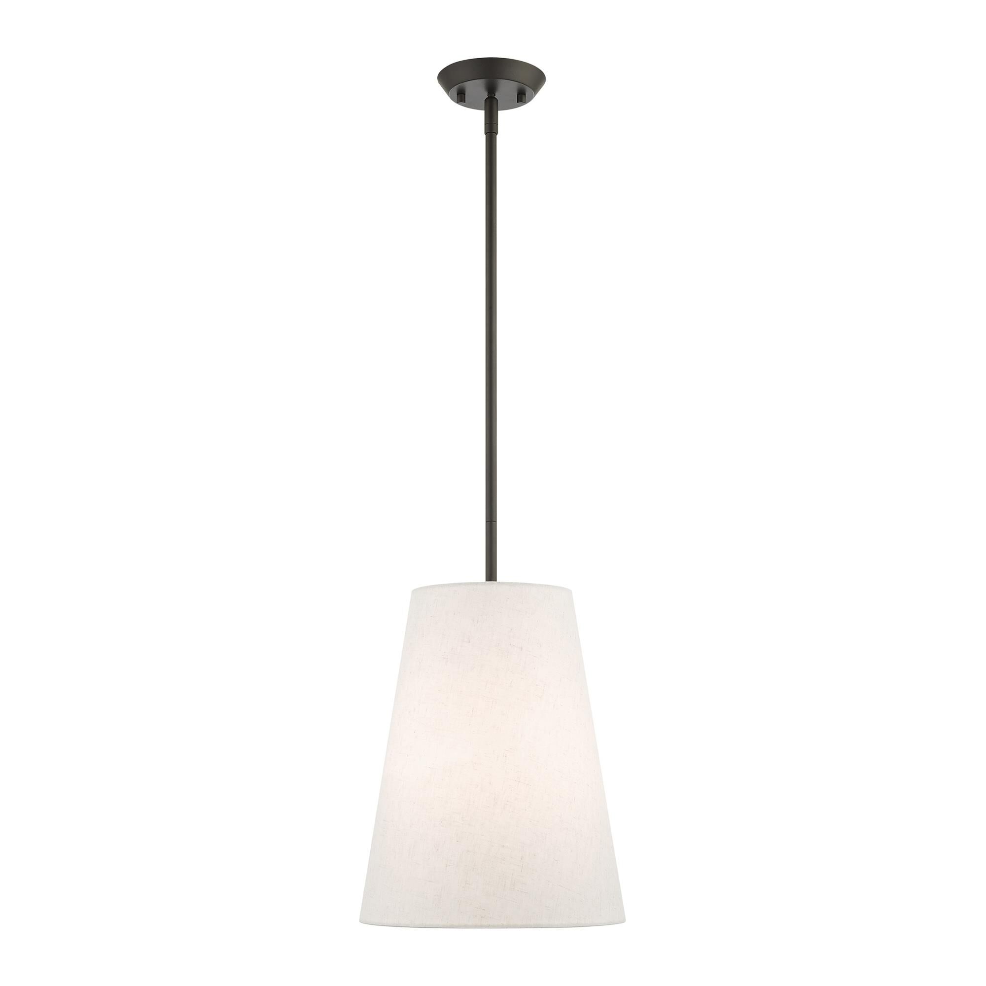 Shown in Bronze finish and Hand Crafted Oatmeal Fabric Hardback Shade glass and Hand Crafted Oatmeal Fabric Hardback shade