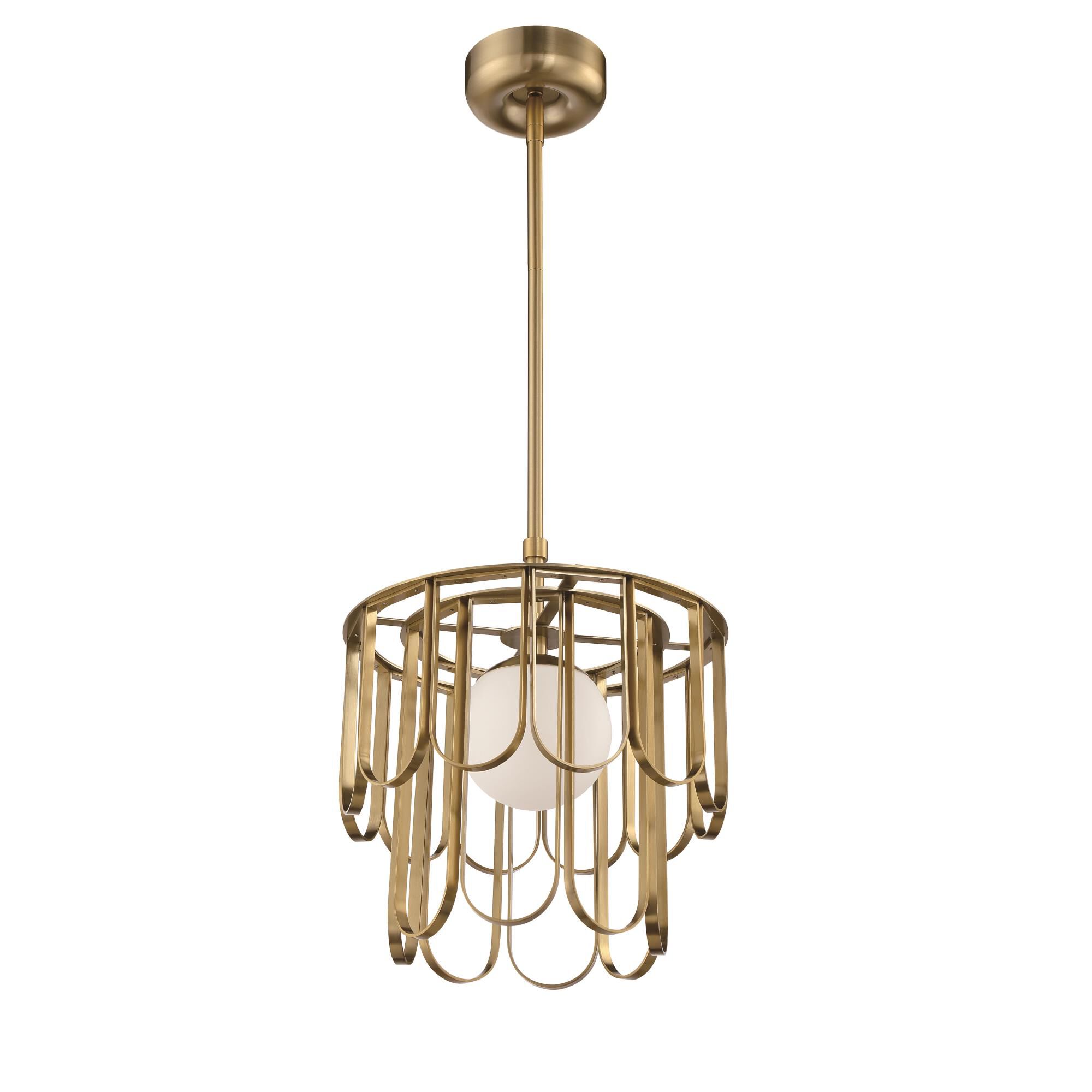 Shown in Satin Brass finish and White Frosted glass and Glass shade