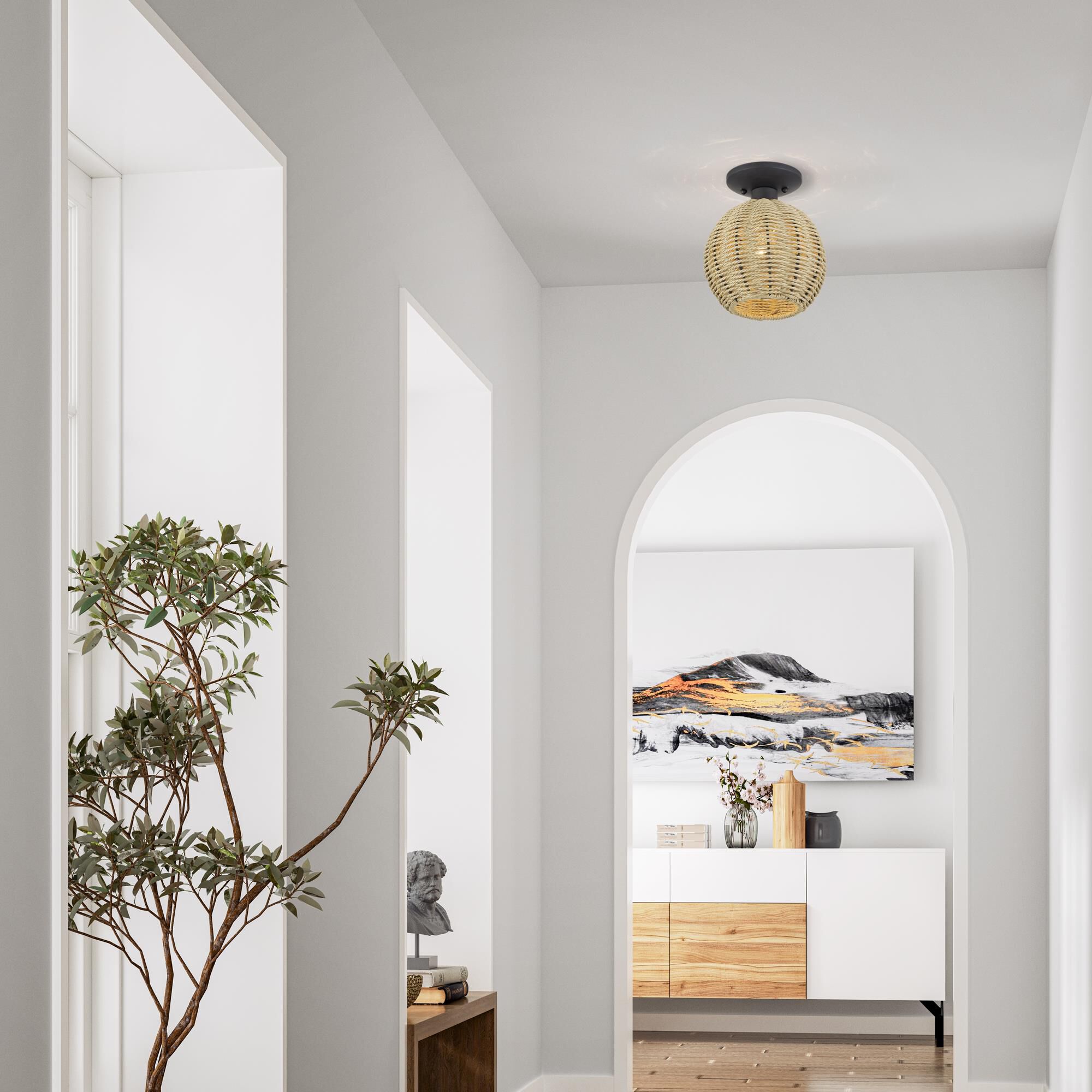 Shown in Bronze finish and Hand-Woven French Beige Paper Rope shade