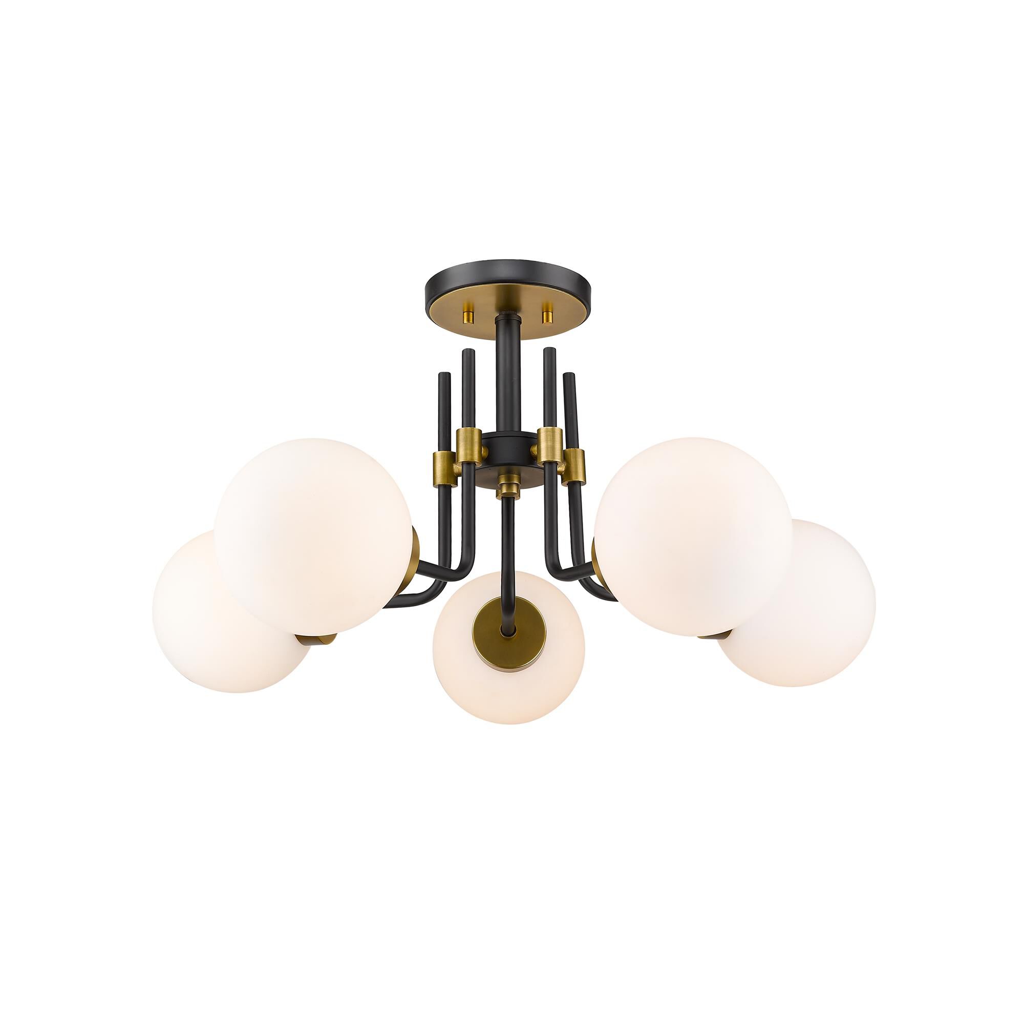 Shown in Matte Black + Olde Brass finish and Glass shade