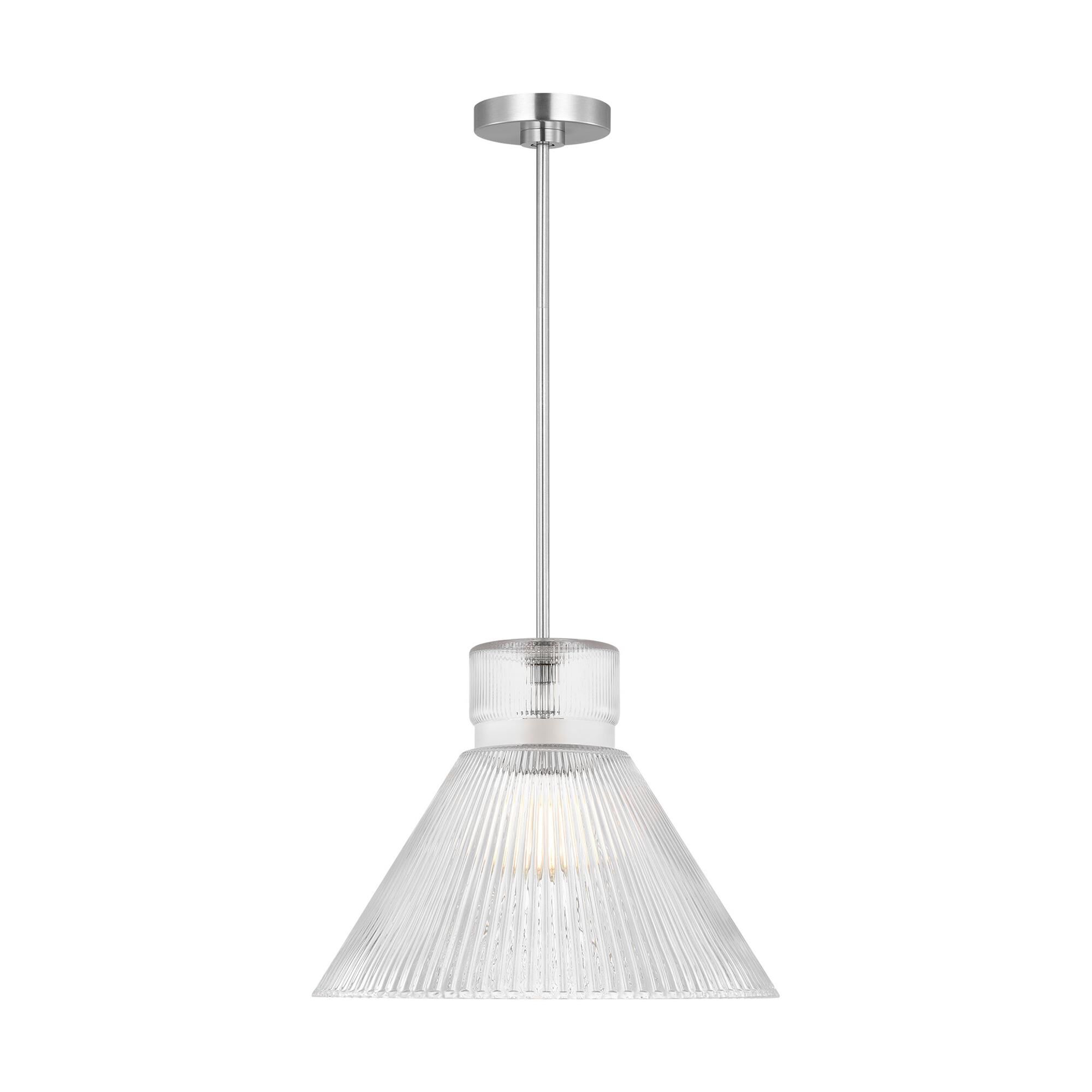 Shown in Brushed Nickel finish and Clear Ribbed glass