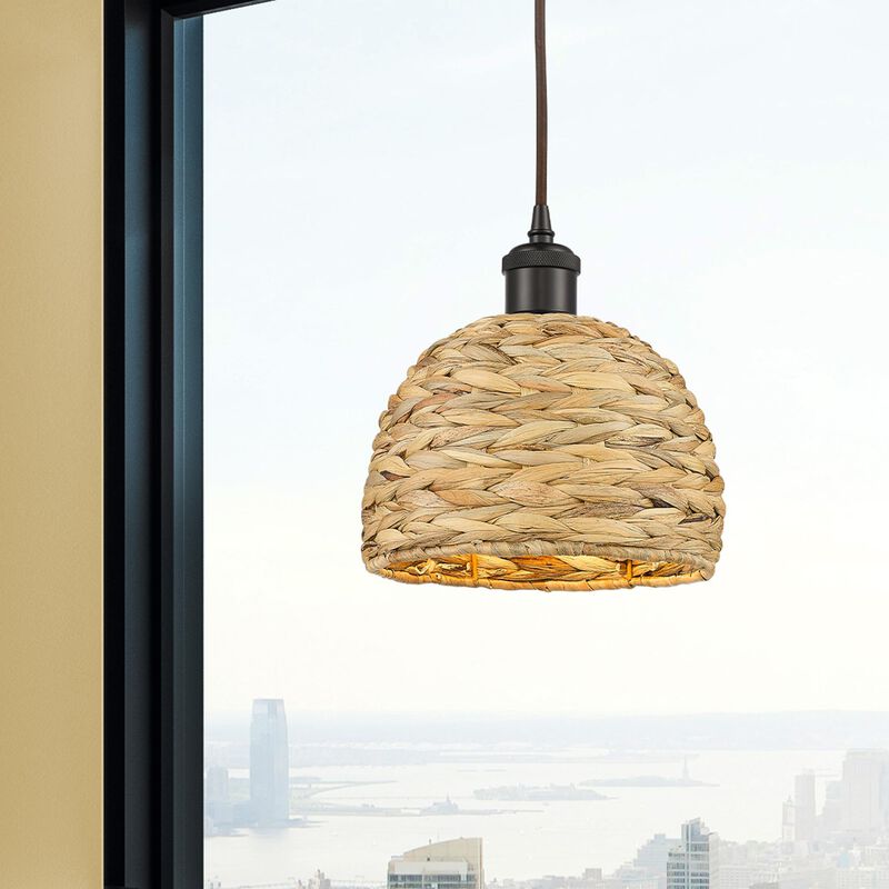 Bruno Marashlian Woven Rattan 8 Inch Mini Pendant by Innovations Lighting