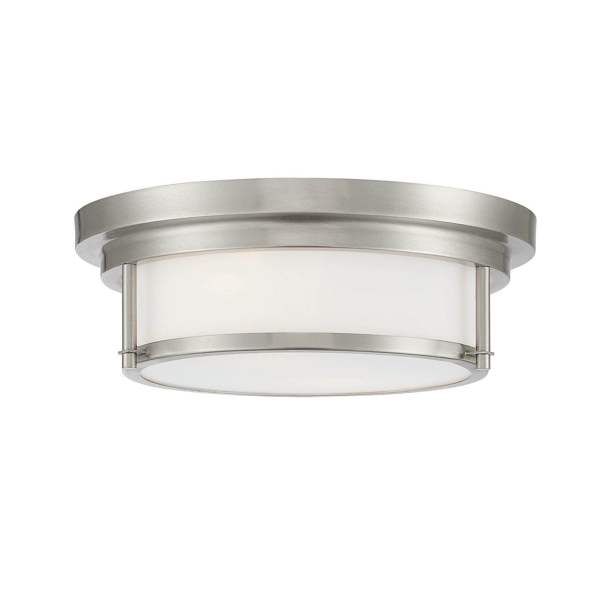 Shown in Brushed Nickel finish and White glass