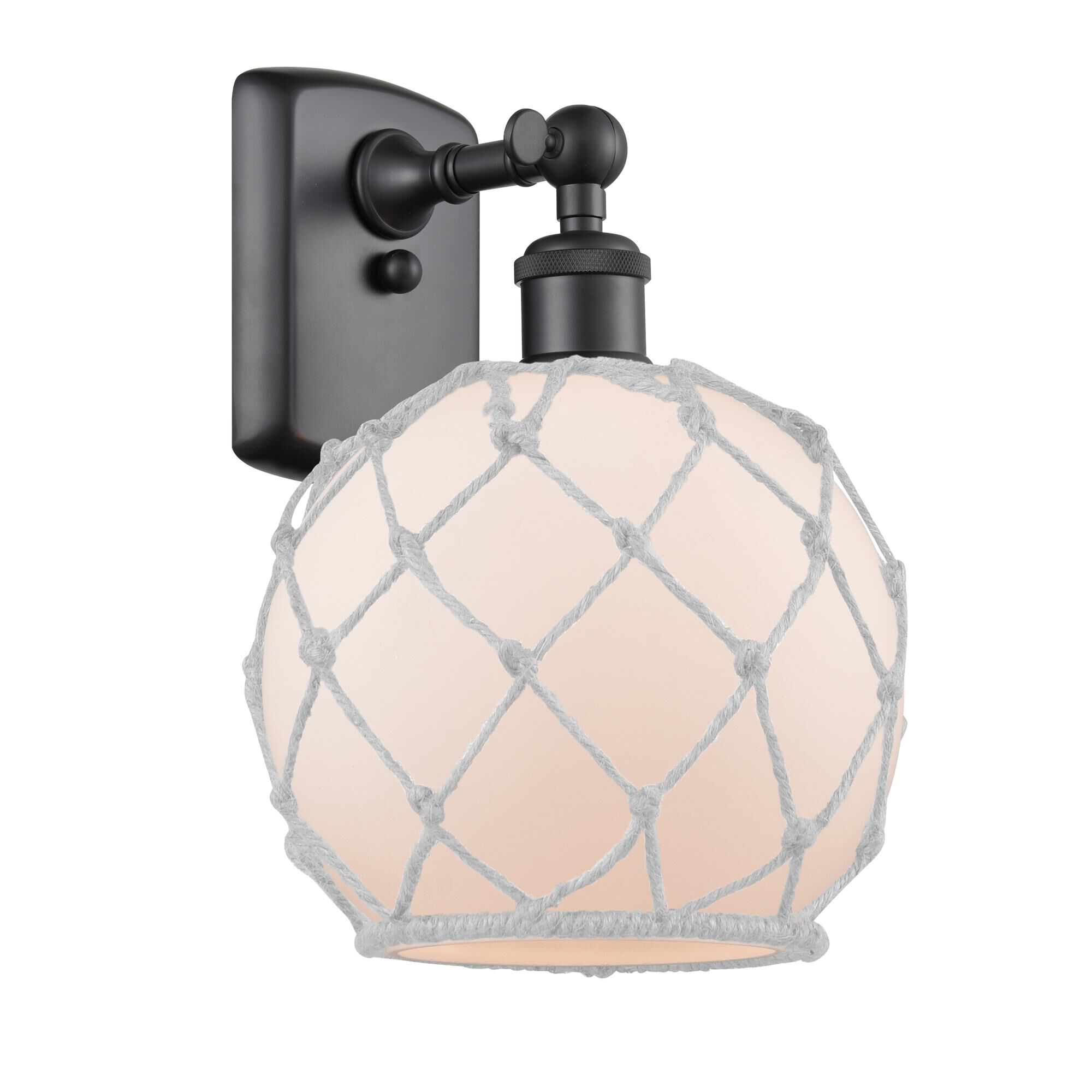 Shown in Matte Nickel finish and White With White Rope glass