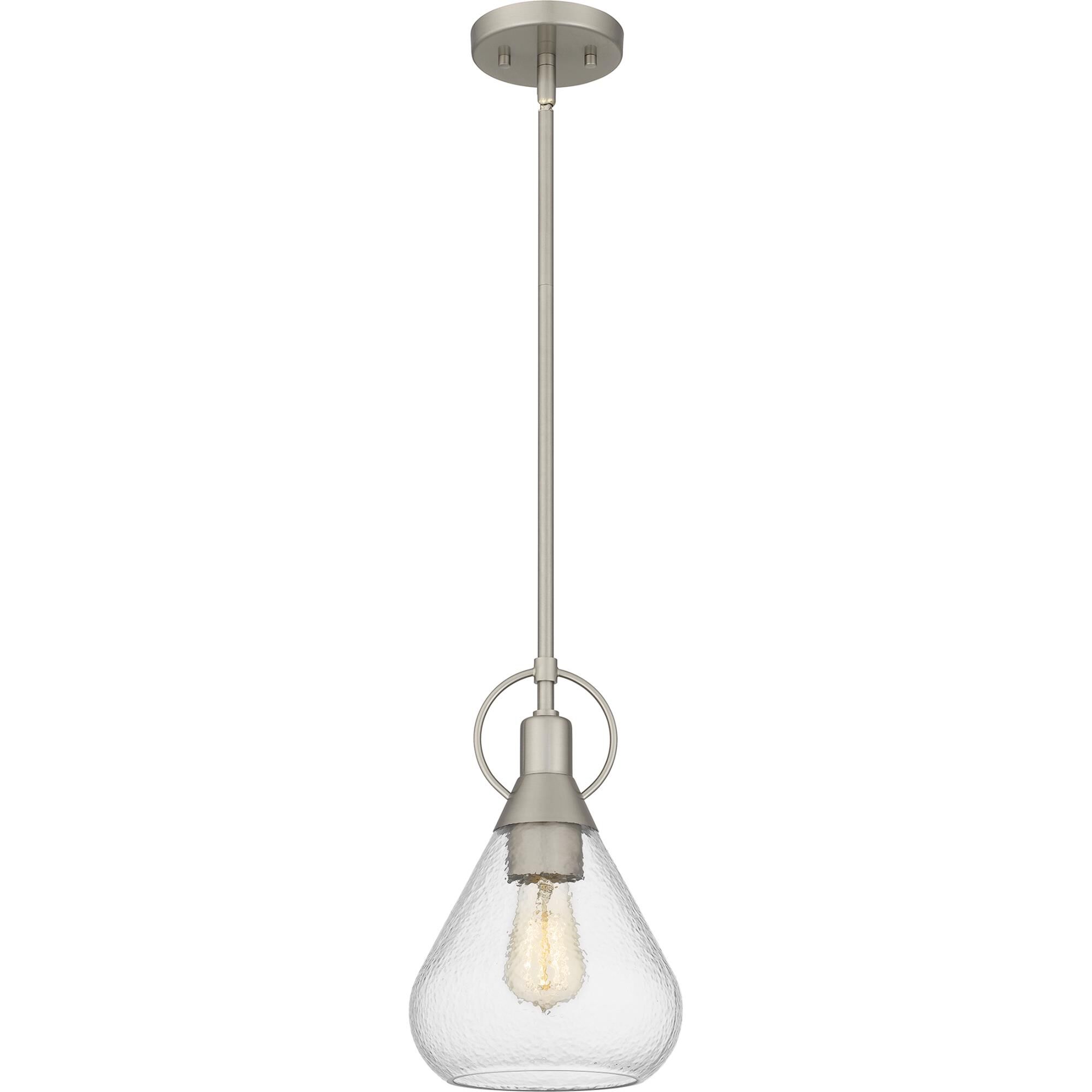 Shown in Brushed Nickel finish and Clear Water Glass shade