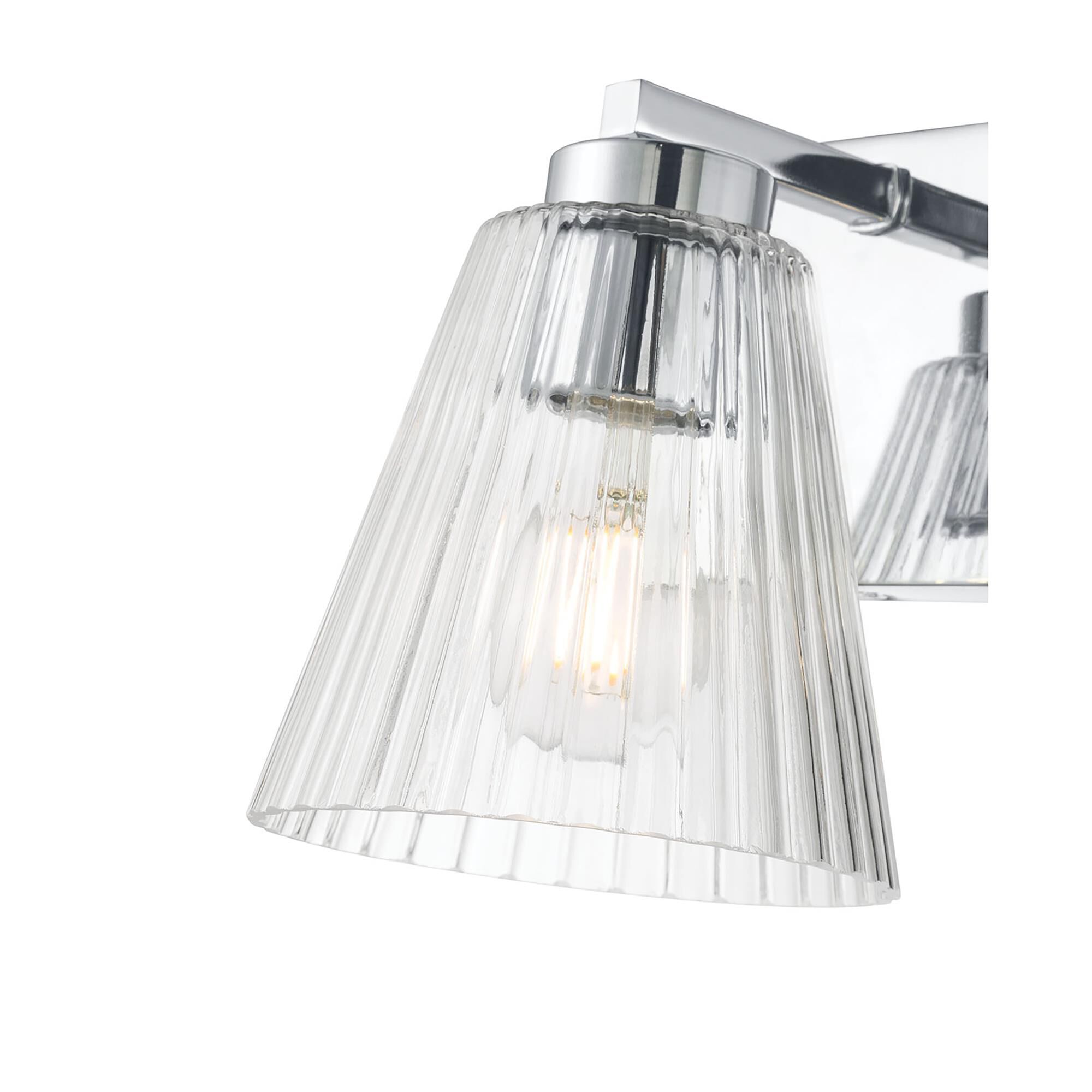 Shown in Chrome finish and Clear Striated glass