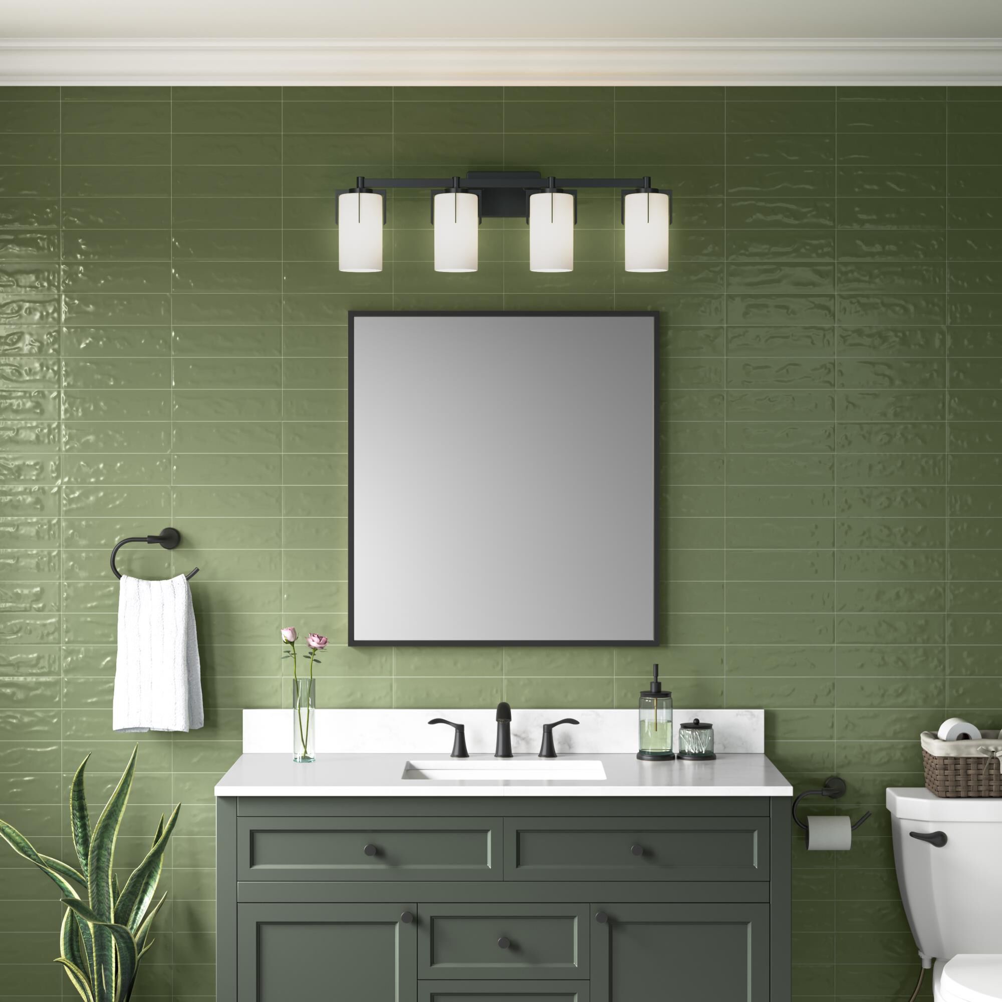 Shown in Matte Black finish and White Frosted glass