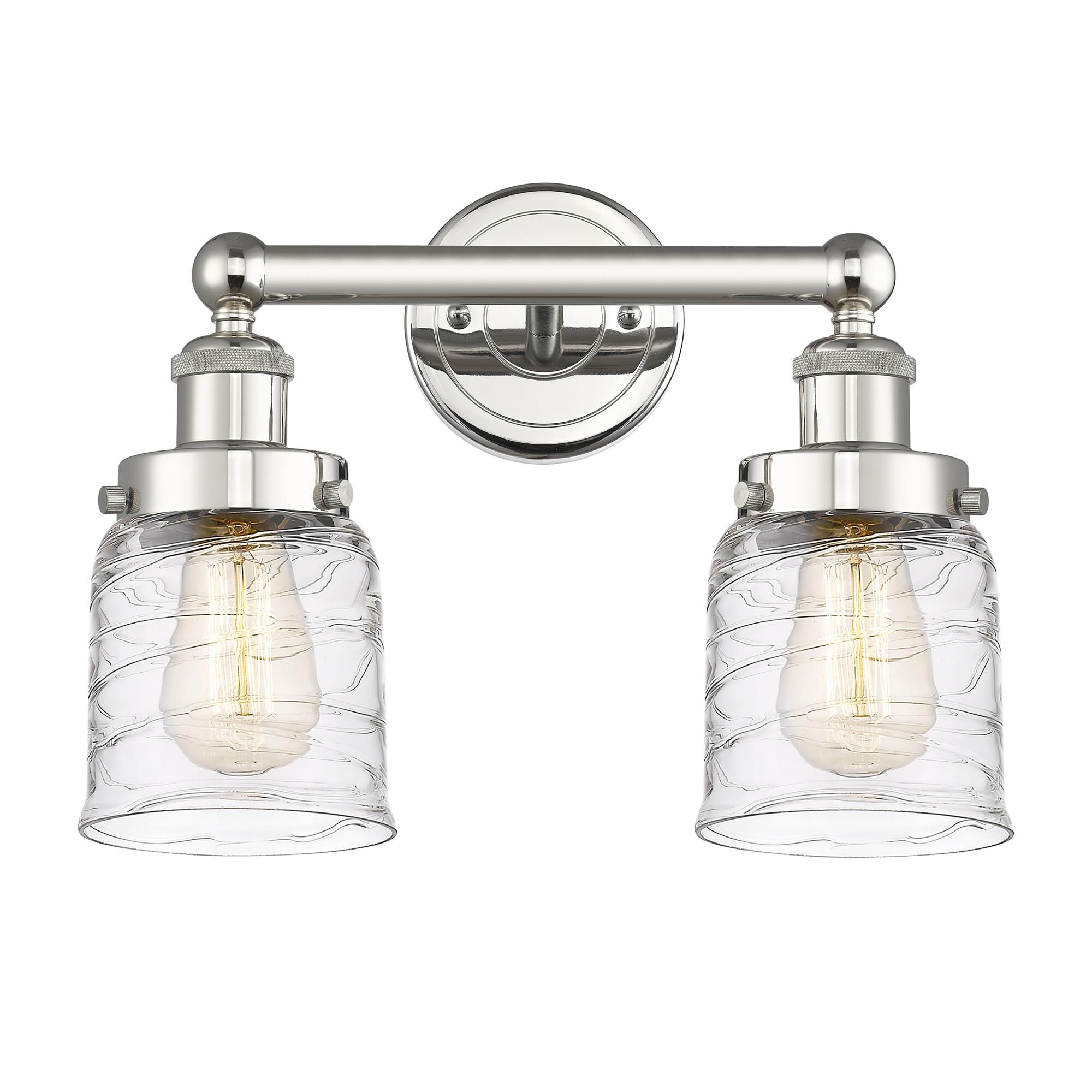 Shown in Polished Nickel finish and Clear Deco Swirl glass