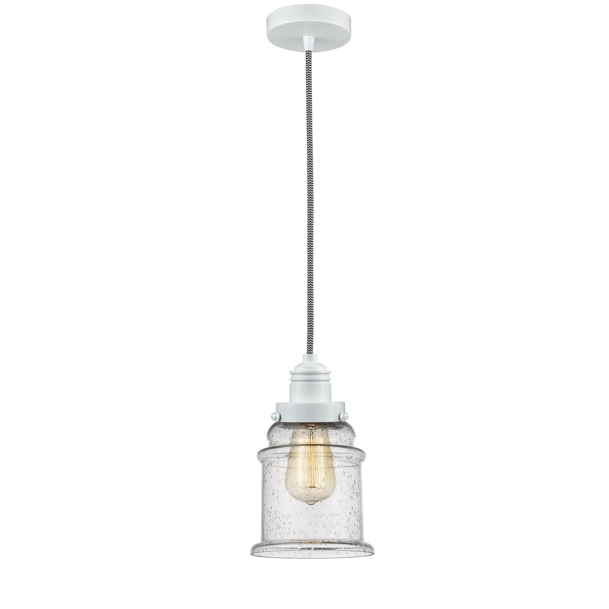 Shown in White finish and Bell glass and Glass shade and White Winchester Socket Cover accent