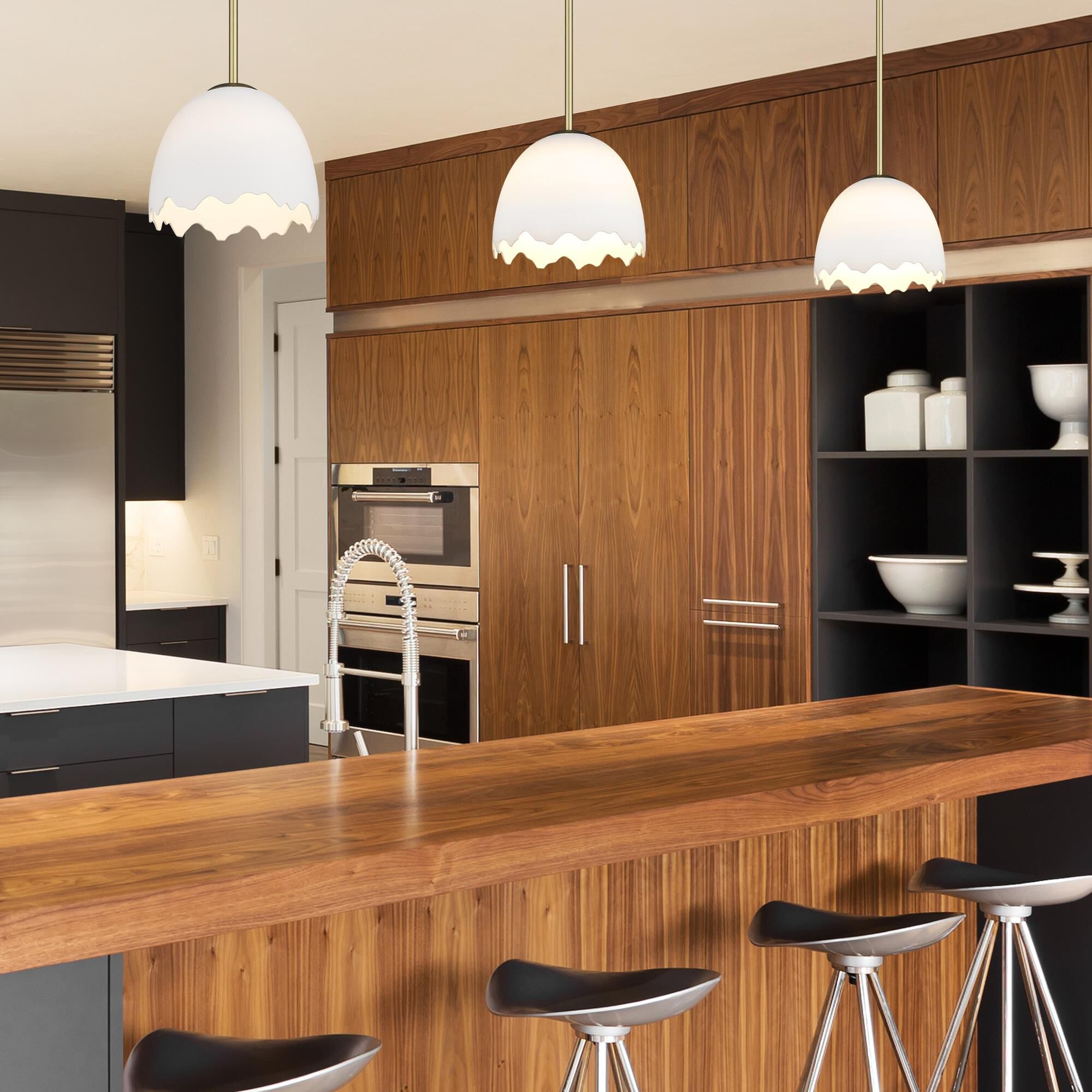 Shown in Brushed Champagne Bronze finish and Porcelain shade