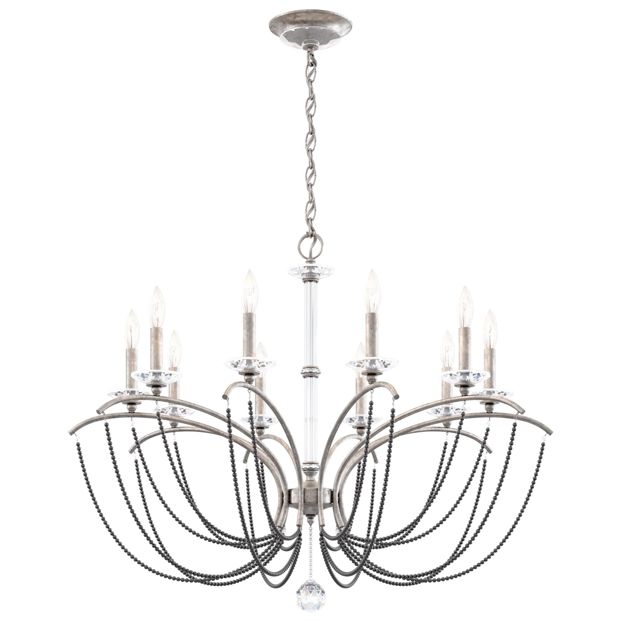 Shown in Antique Silver finish and Dark Grey Pearl crystal