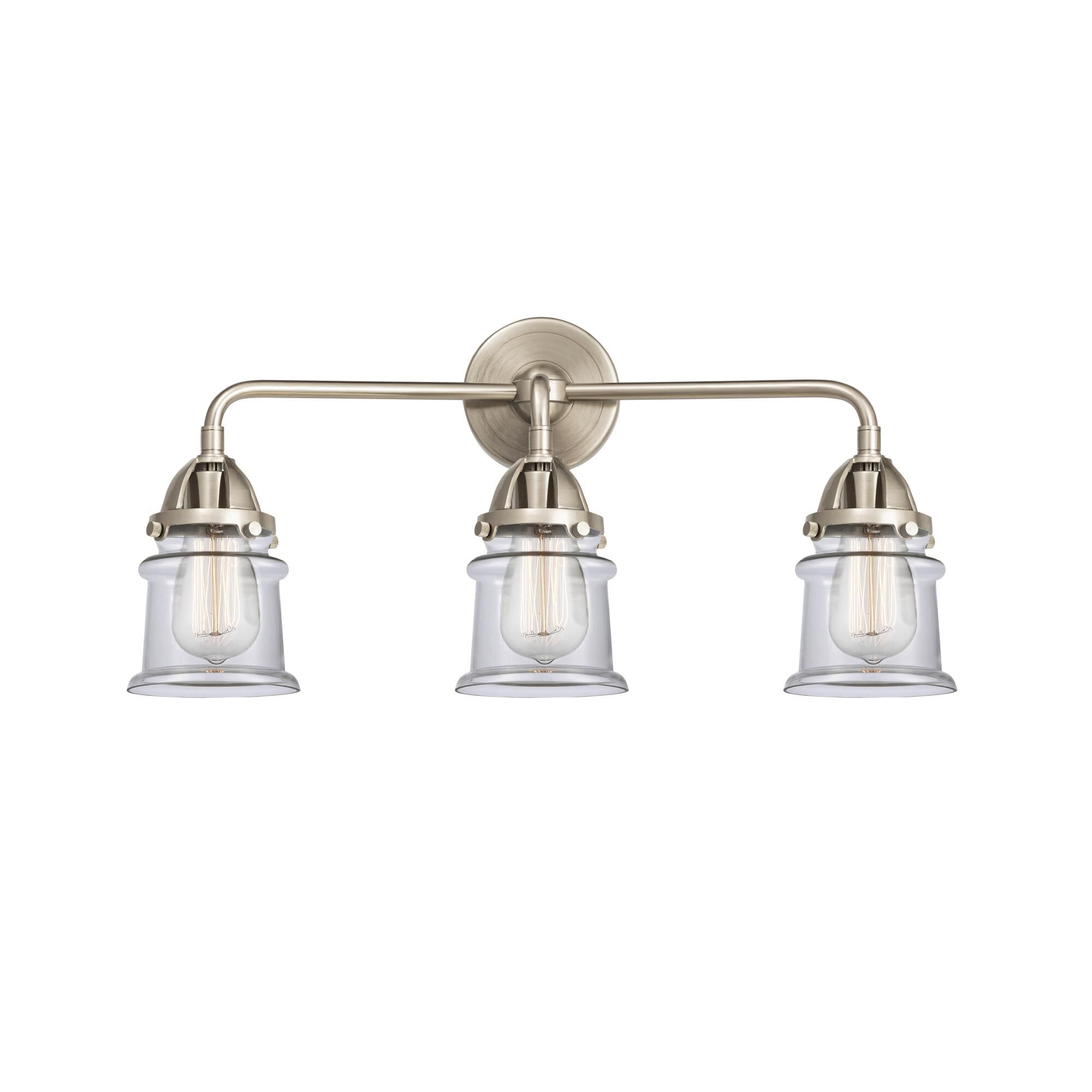 Shown in Brushed Satin Nickel finish and Clear Canton glass and No Shade shade
