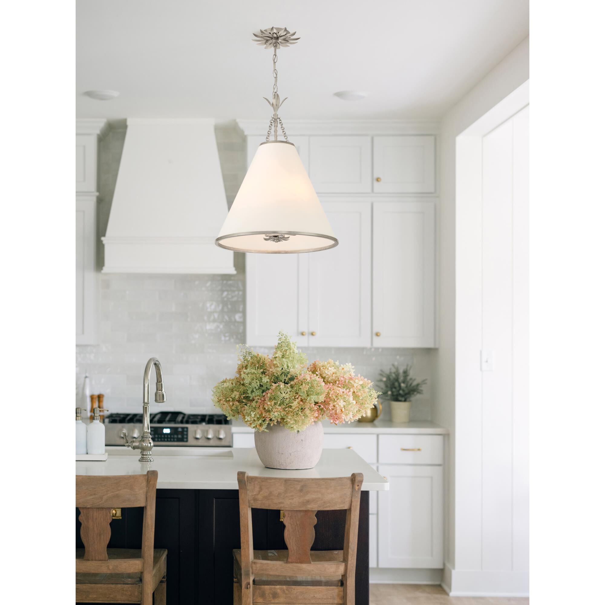 Shown in Antique Silver finish and Silk shade