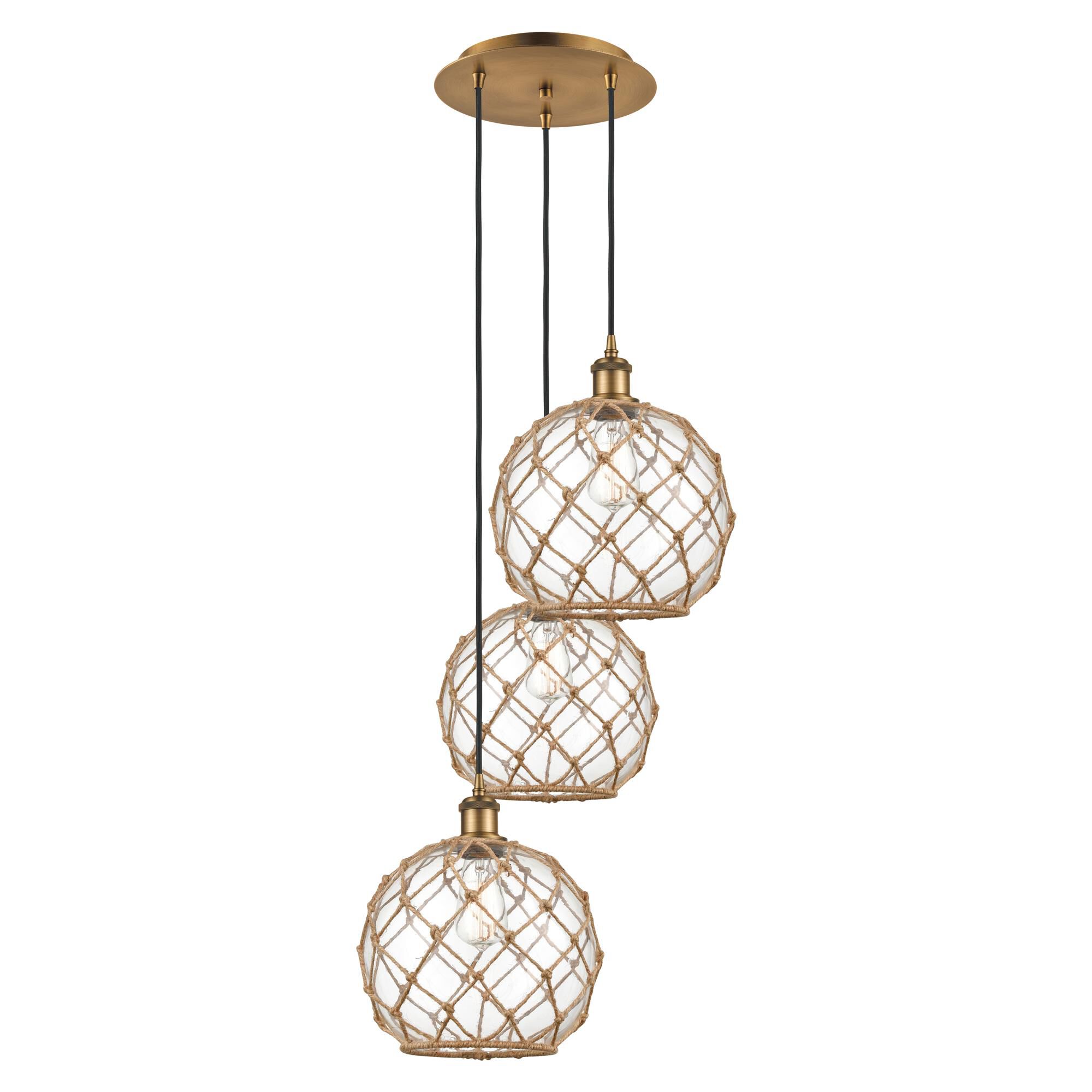 Shown in Brushed Brass finish and Clear with Brown Rope glass