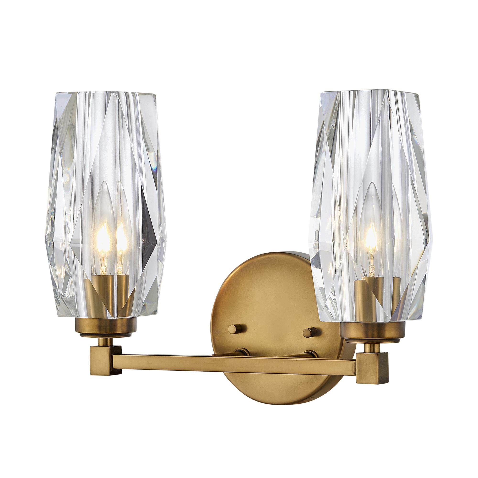 Shown in Heritage Brass finish and Faceted Clear Crystal glass